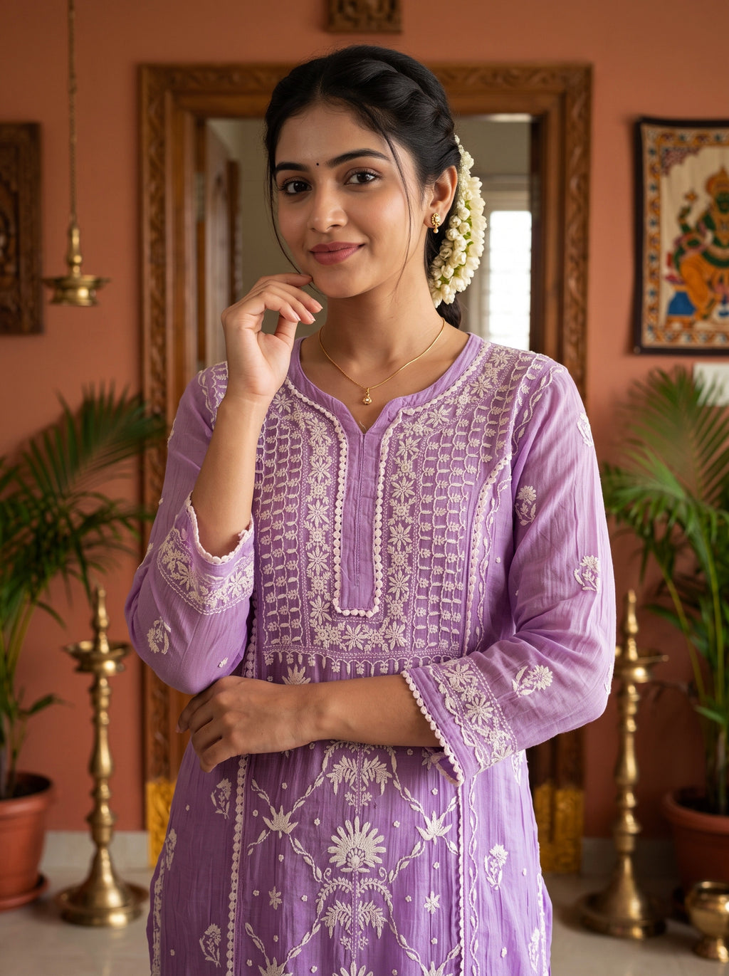 Purple Chikankari Cotton Kurta Set with Dupatta
