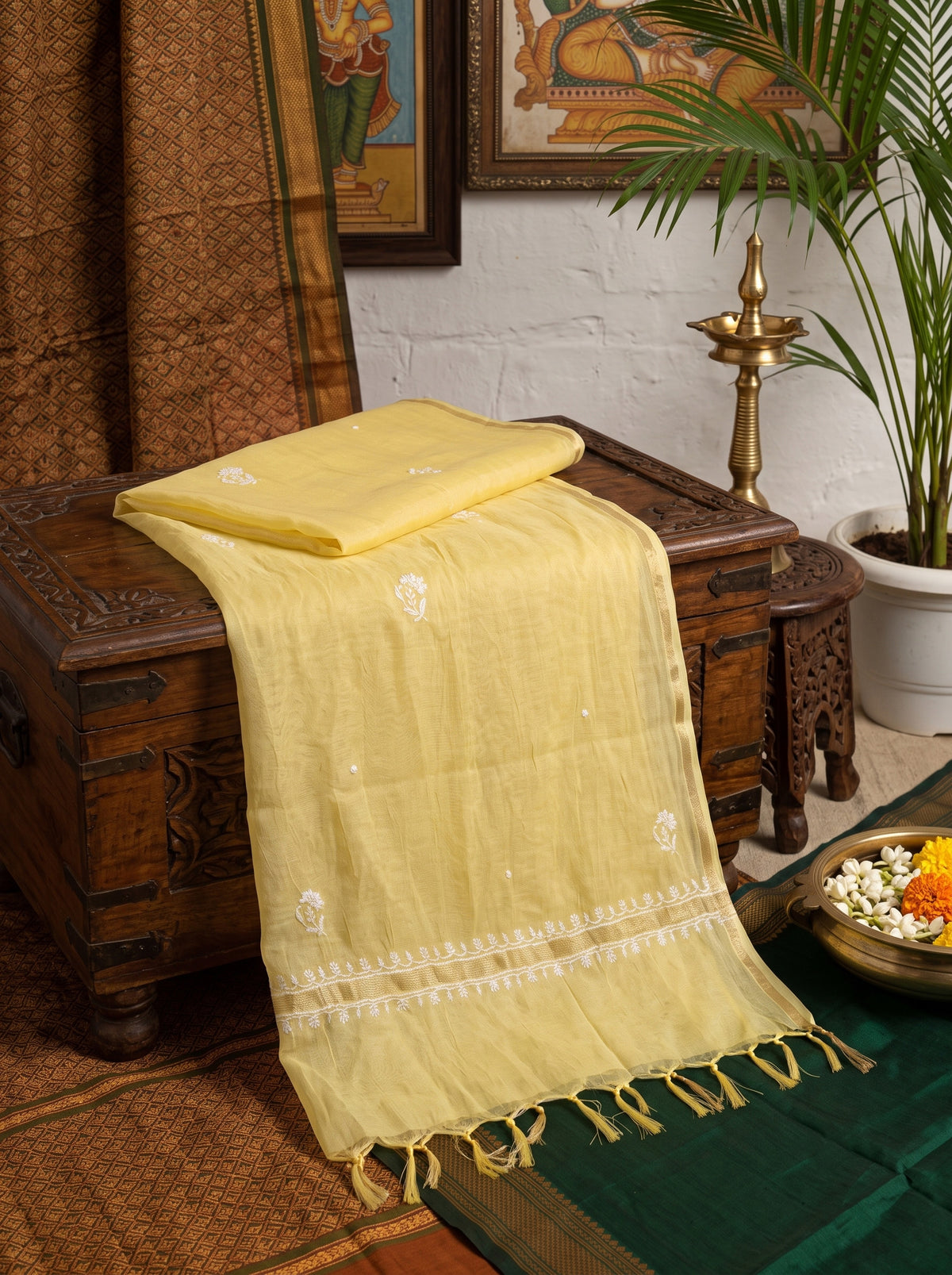 Yellow Chikankari Cotton Kurta Set with Dupatta