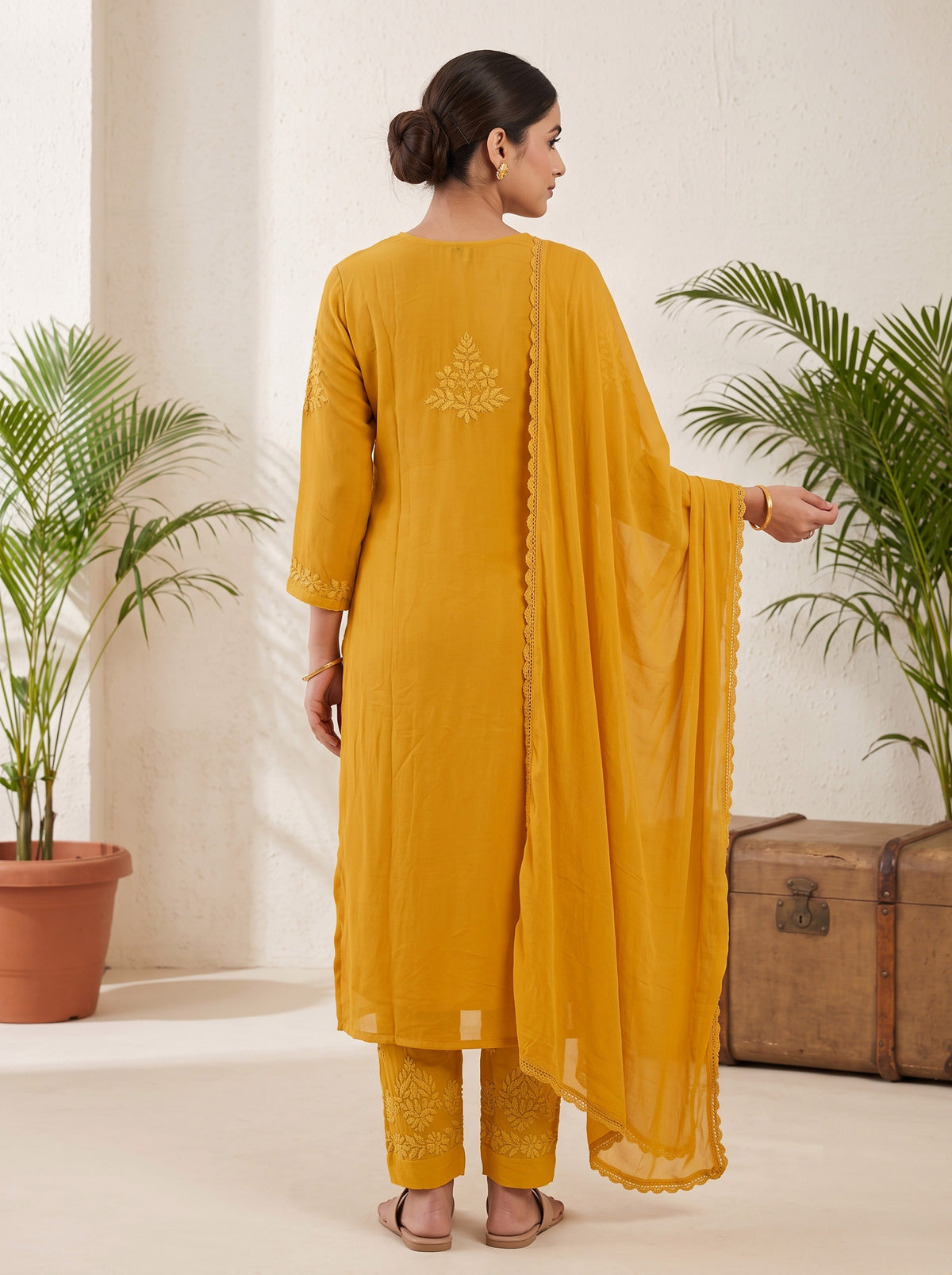 Mustard Yellow Georgette Chikankari Set with Dupatta