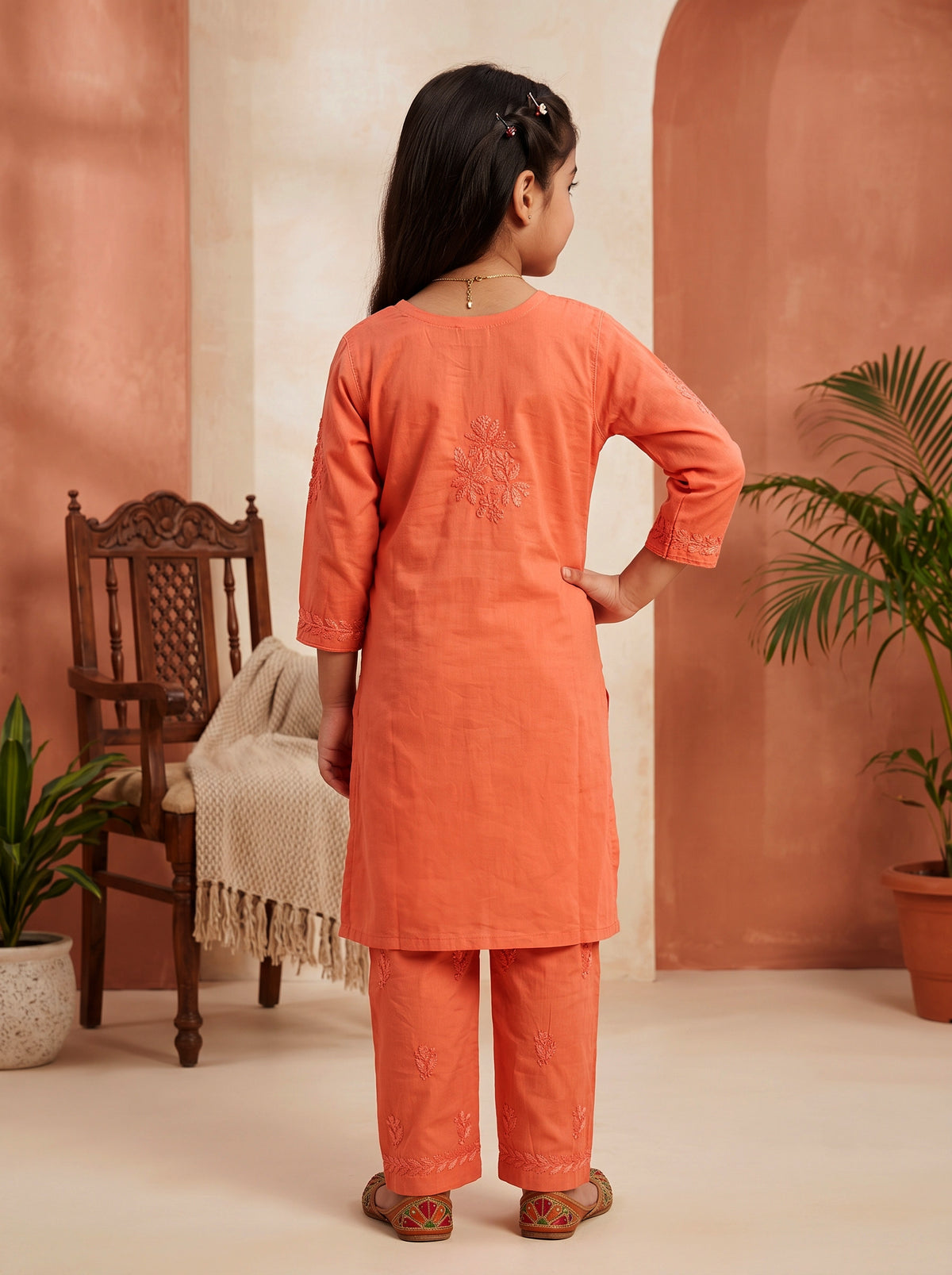 Kids Cotton Kurta Pants Set - Rust