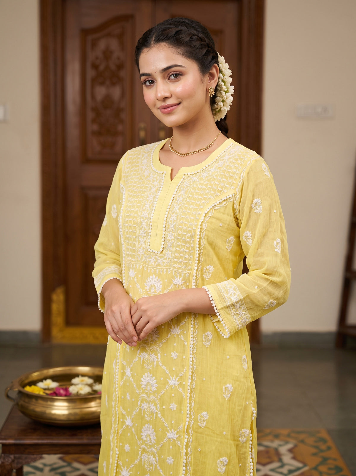 Yellow Chikankari Cotton Kurta Set with Dupatta