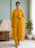 Mustard Yellow Georgette Chikankari Set with Dupatta
