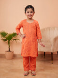 Kids Cotton Kurta Pants Set - Rust