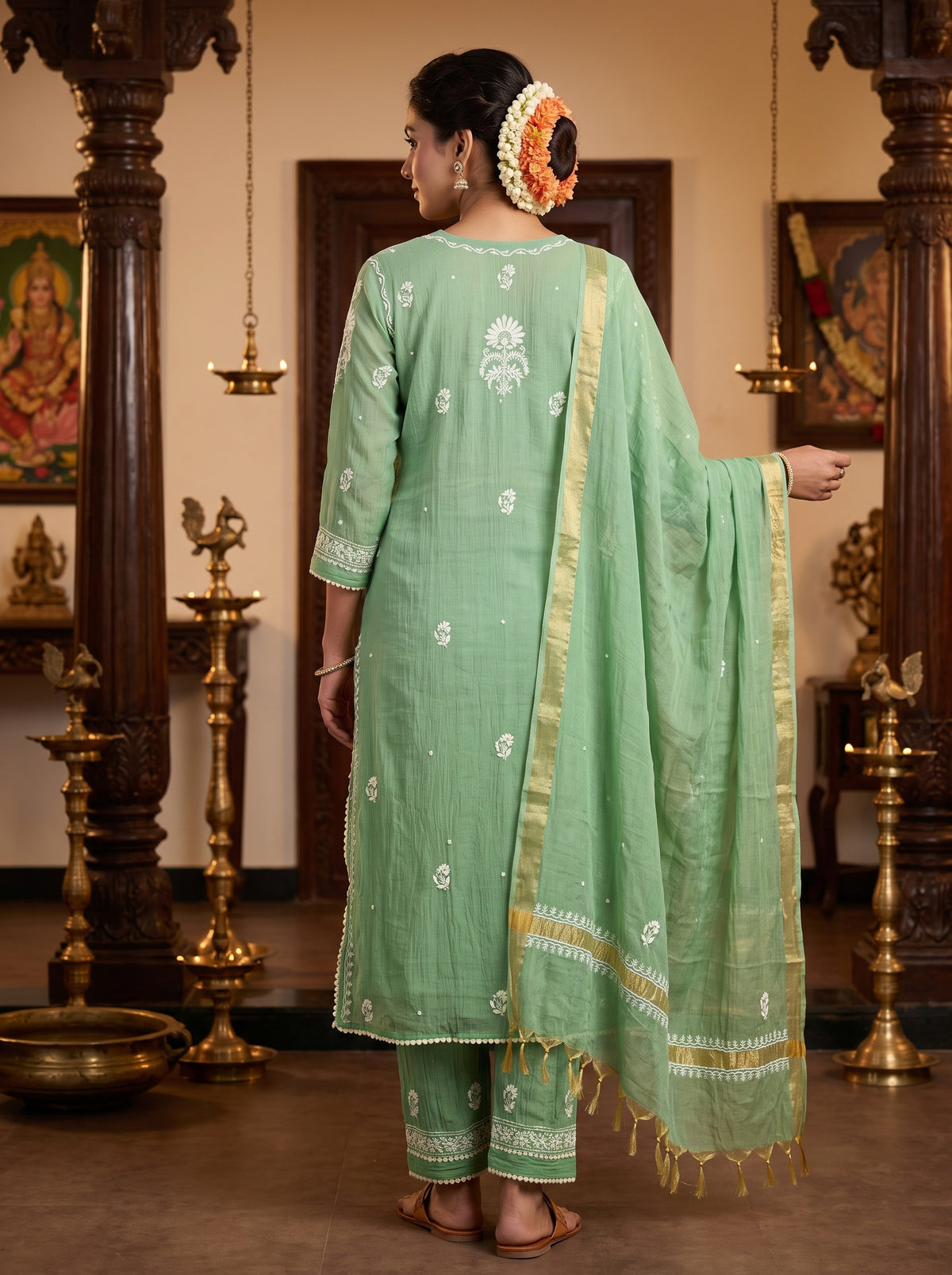 Green Chikankari Cotton Kurta Set with Dupatta