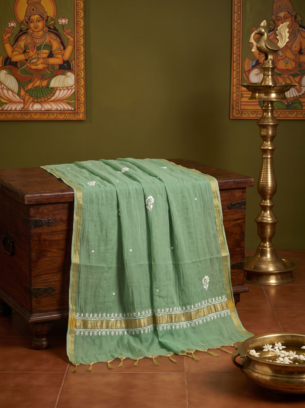 Green Chikankari Cotton Kurta Set with Dupatta