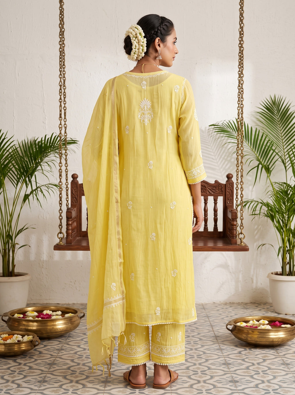 Yellow Chikankari Cotton Kurta Set with Dupatta