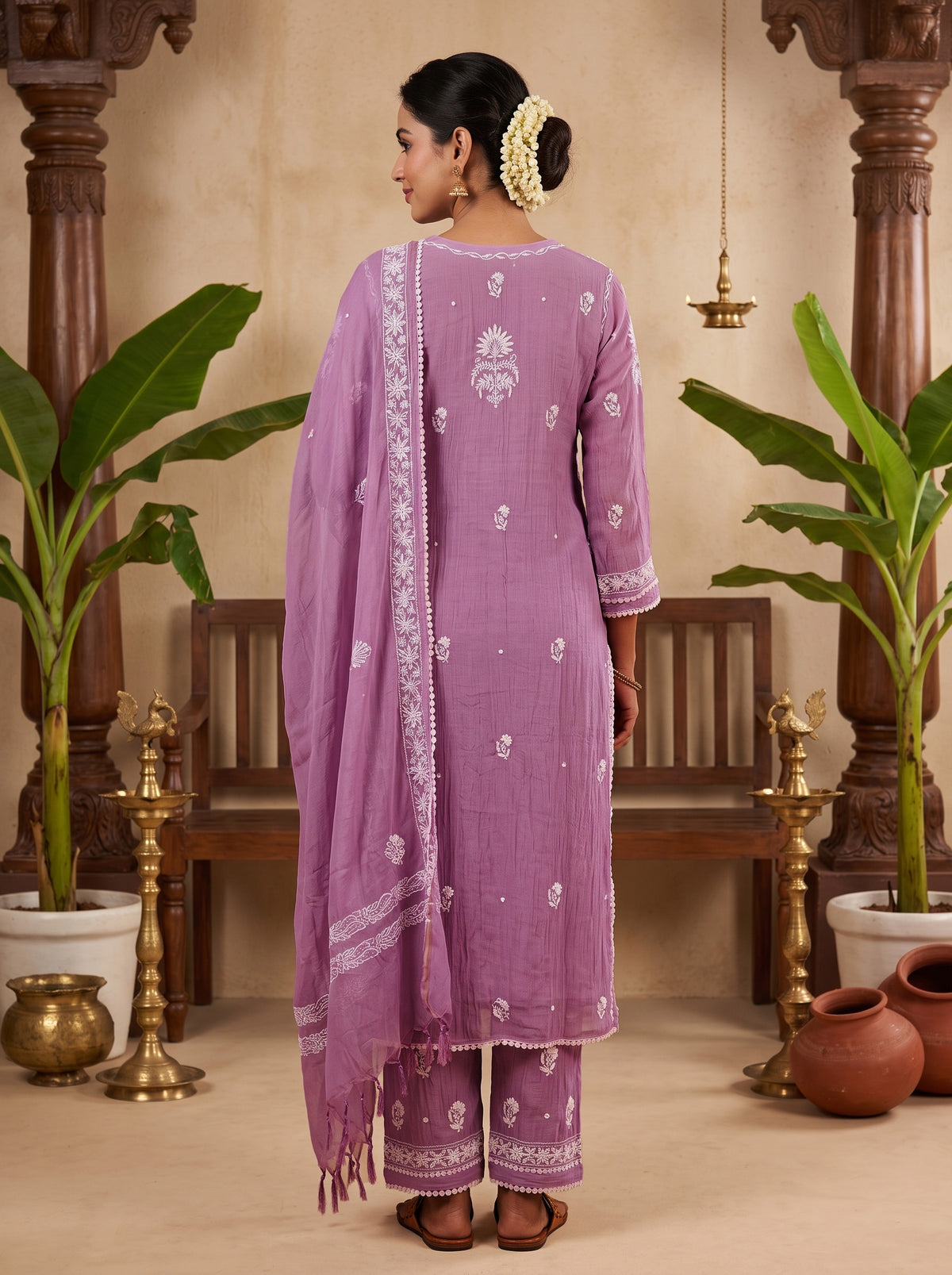 Purple Chikankari Cotton Kurta Set with Dupatta