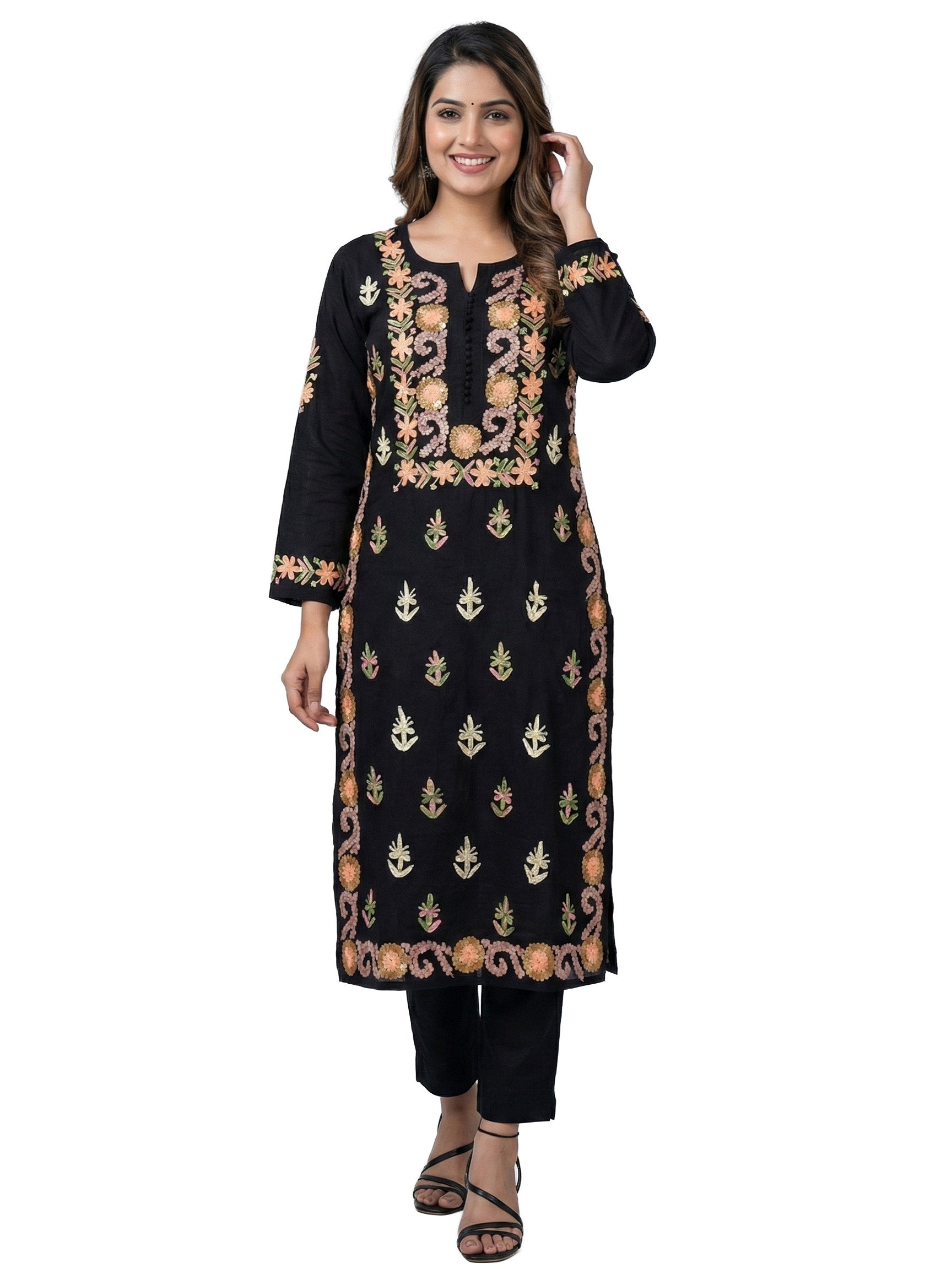 Women Floral Embroidered Chikankari Floral Kurta
