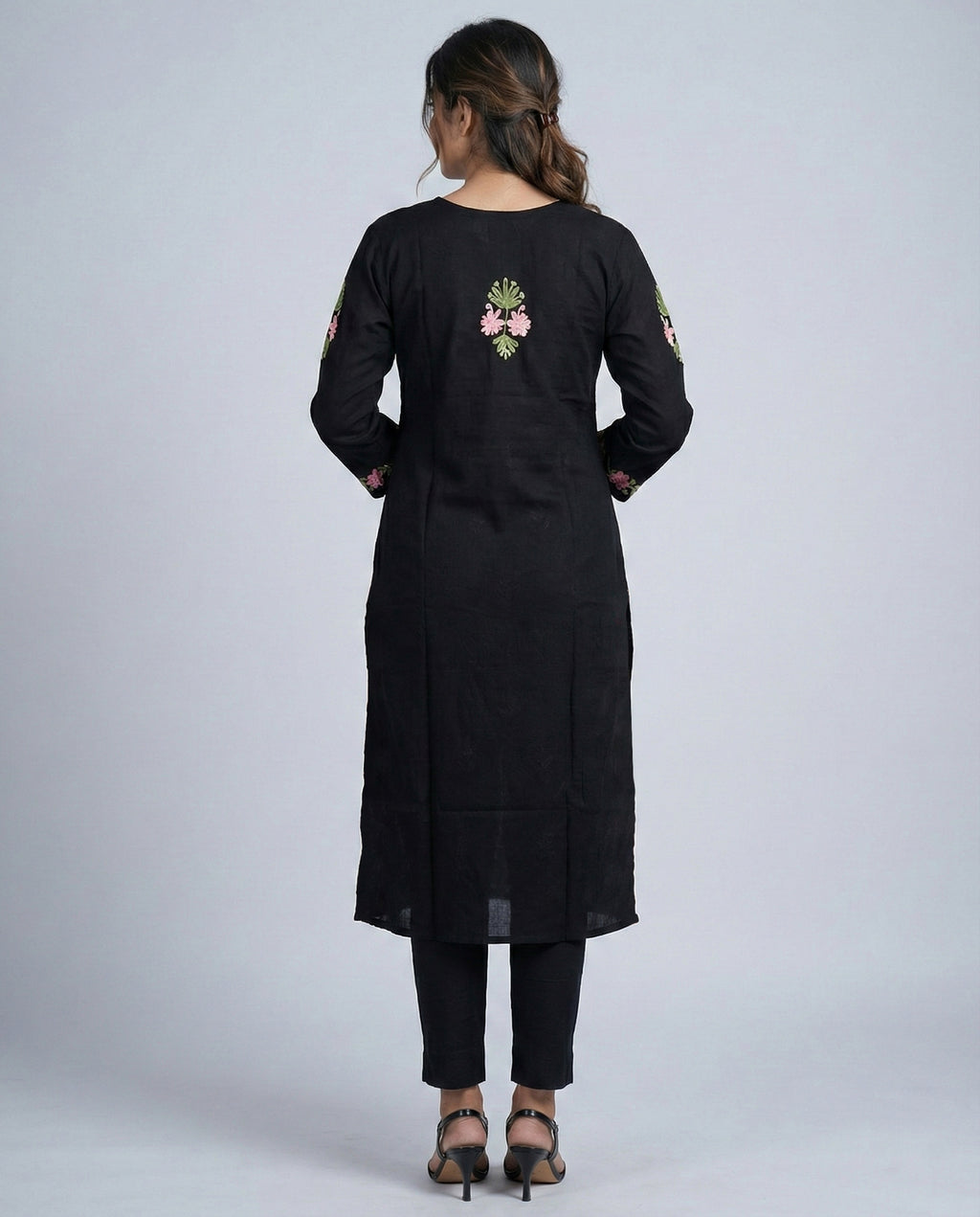 Black Rayon Chikankari Kurta (Multi-color Thread Embroidery)