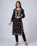 Black Rayon Chikankari Kurta (Multi-color Thread Embroidery)