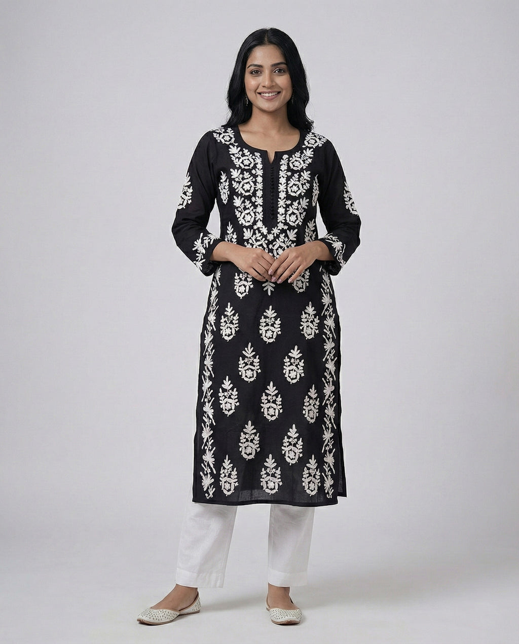 Women Floral Embroidered Chikankari Floral Kurta