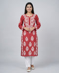Rayon Chikankari Embroidered Kurta (Red)