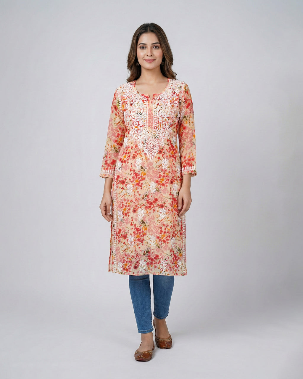 Women Floral Embroidered Chikankari Floral Kurta