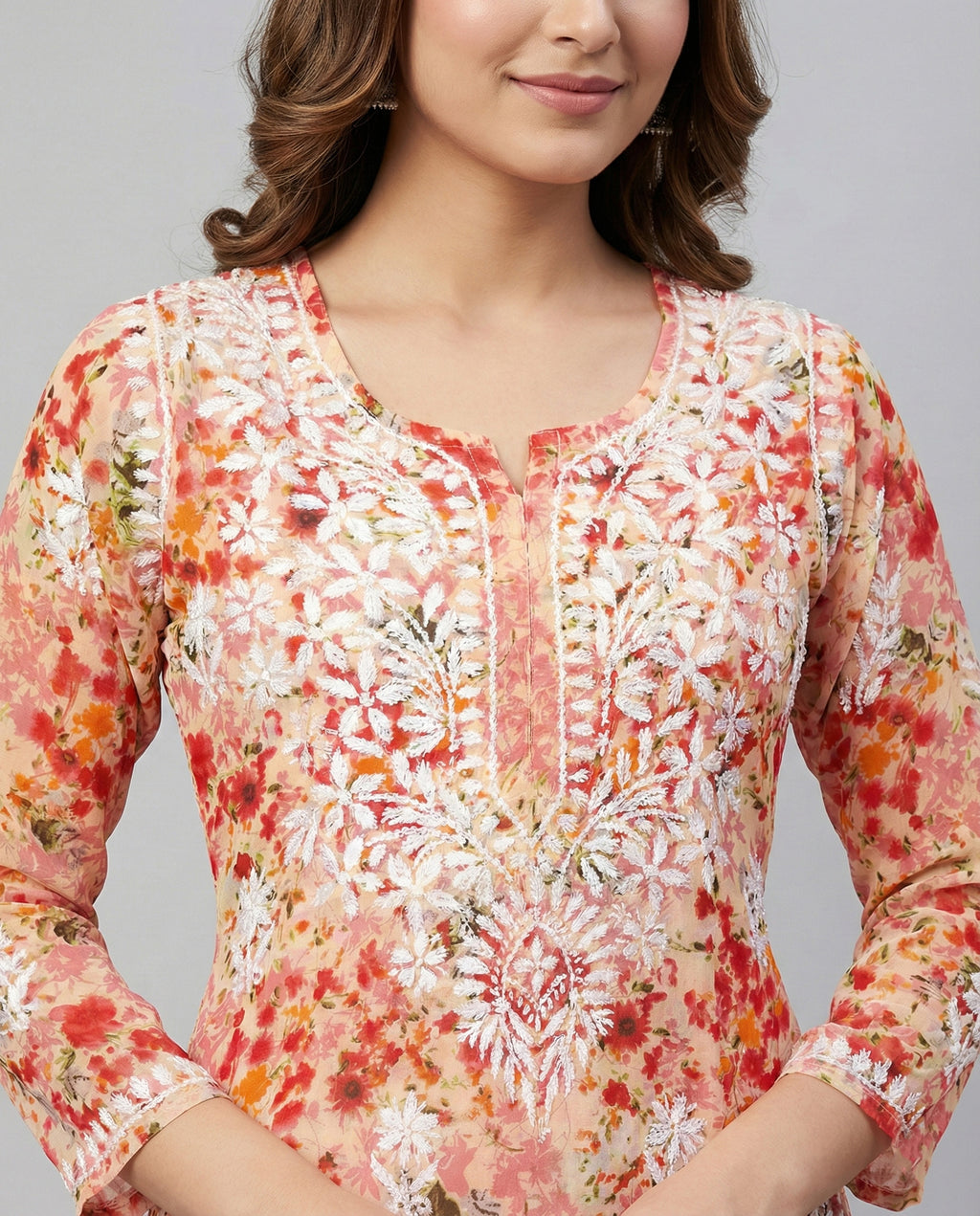 Women Floral Embroidered Chikankari Floral Kurta