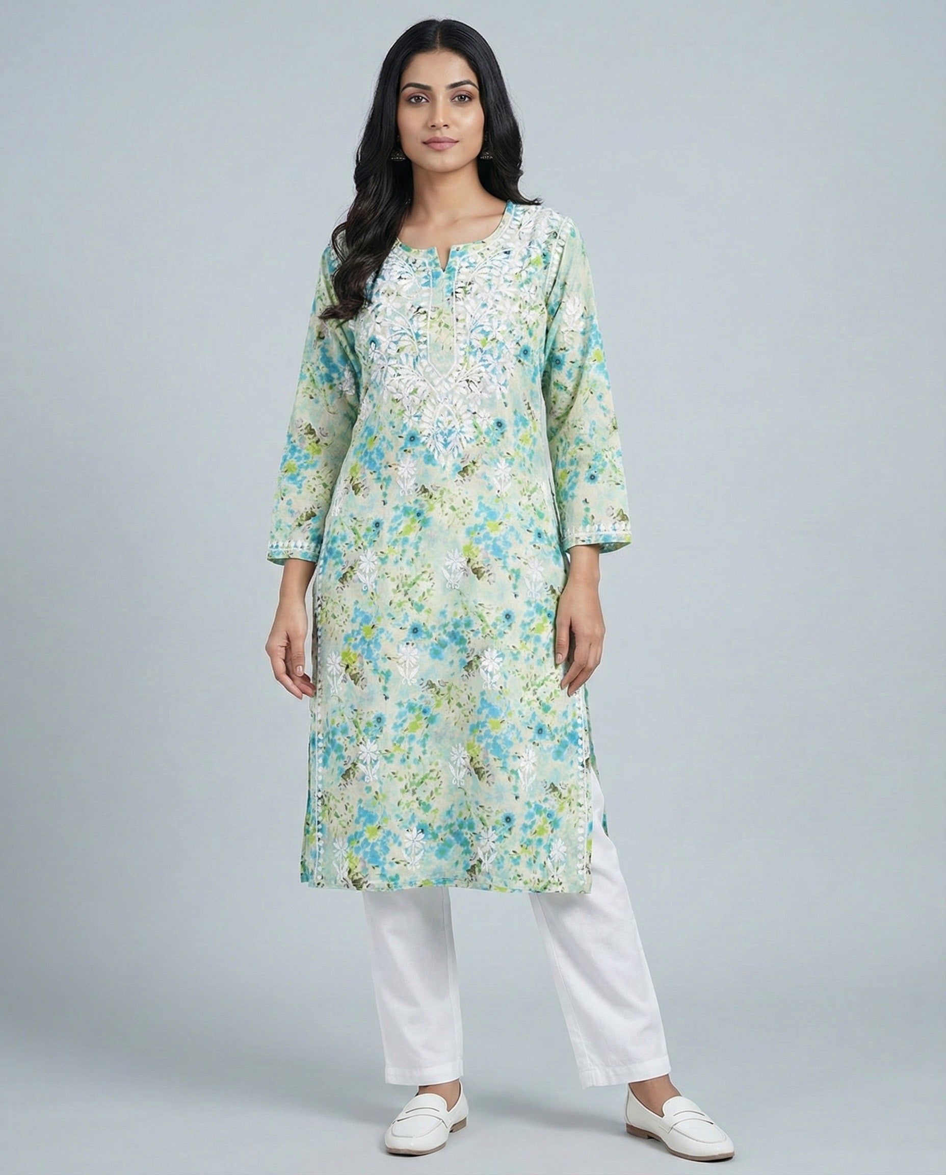 Women Floral Embroidered Chikankari Floral Kurta
