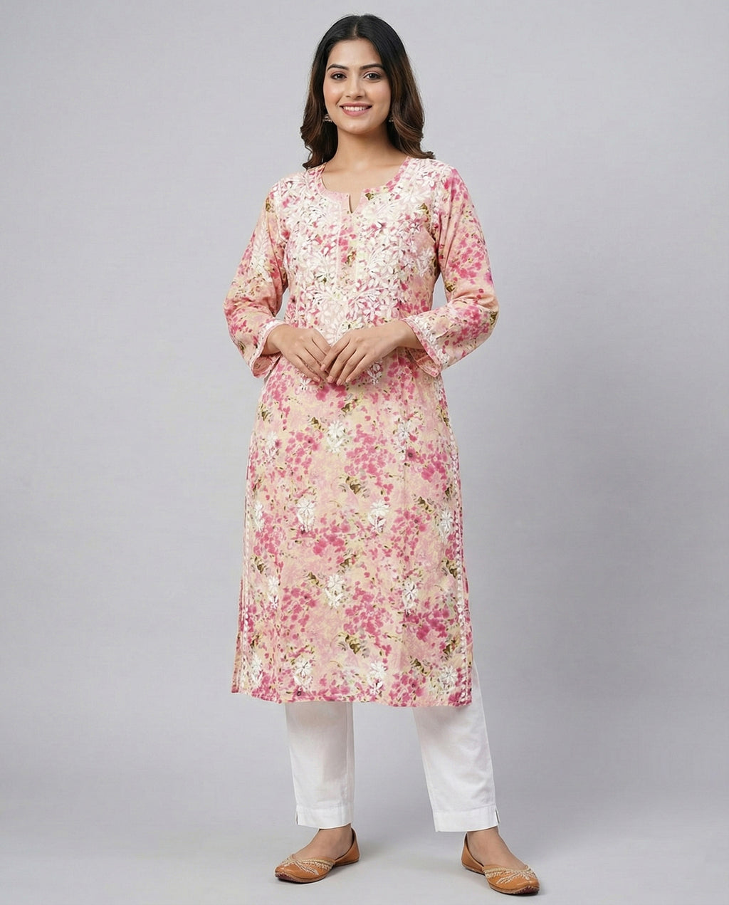 Women Floral Embroidered Chikankari Floral Kurta