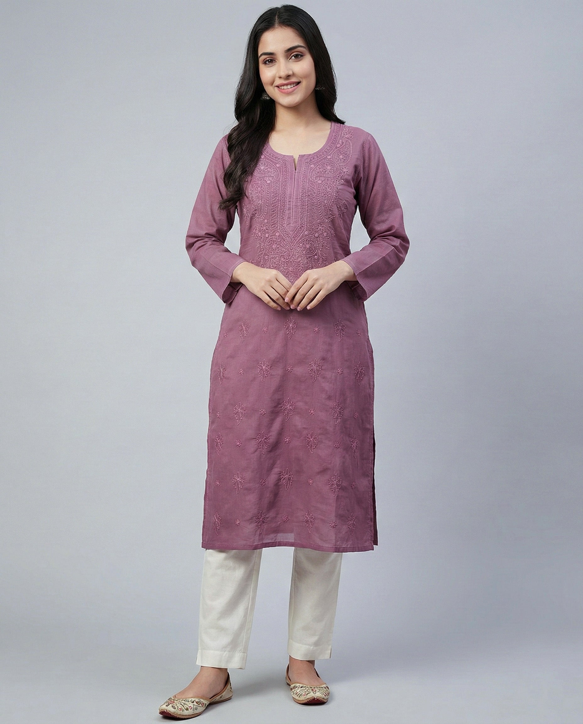 Women Floral Embroidered Chikankari Floral Kurta