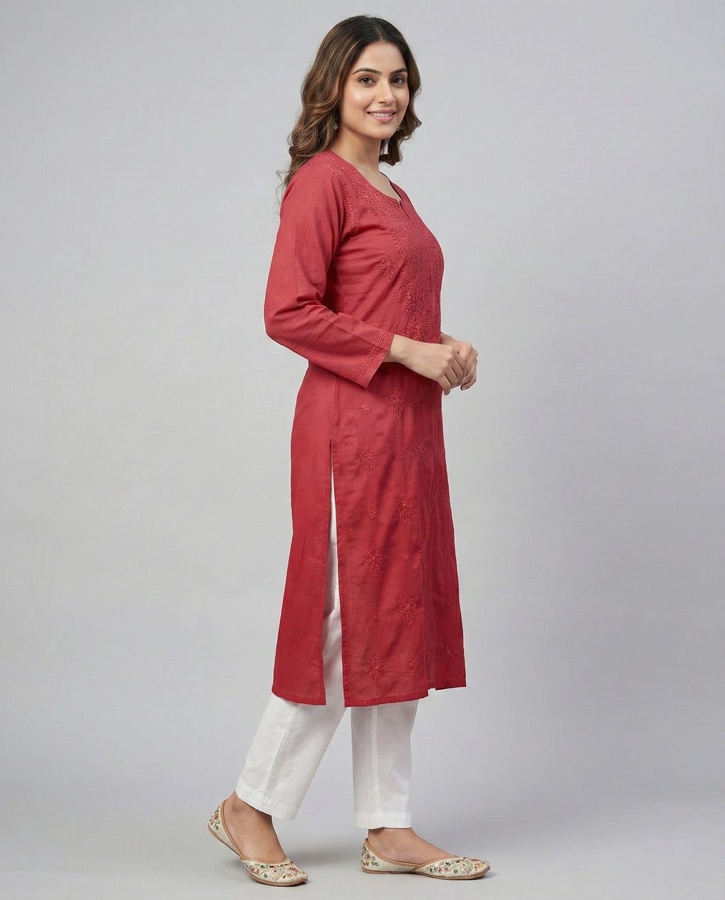 Women Floral Embroidered Chikankari Floral Kurta