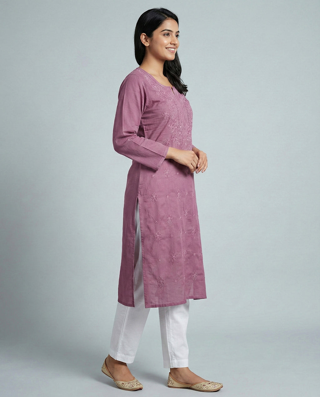 Women Floral Embroidered Chikankari Floral Kurta