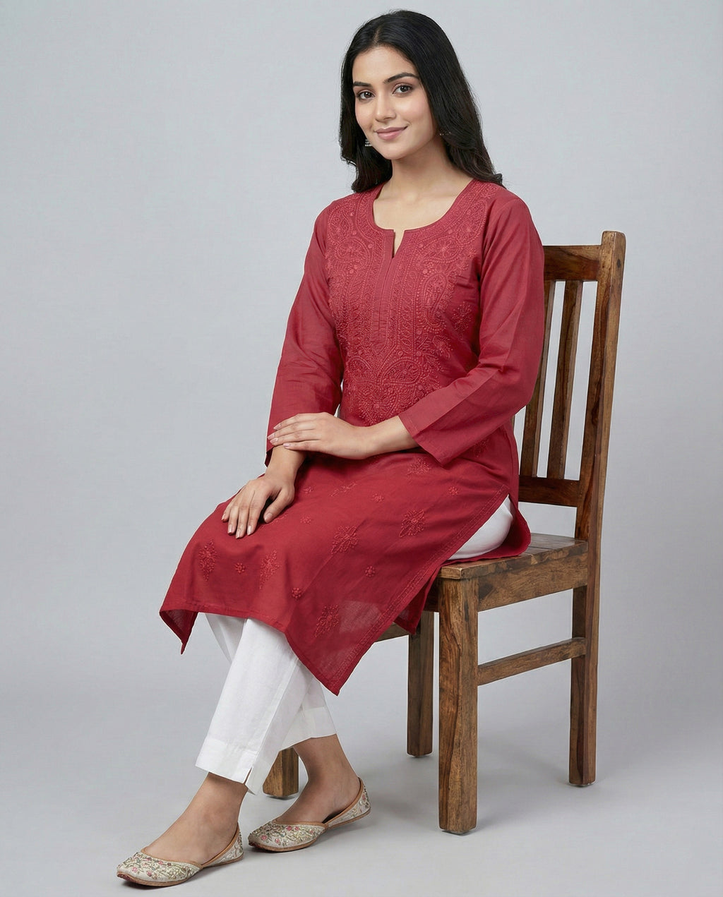 Women Floral Embroidered Chikankari Floral Kurta