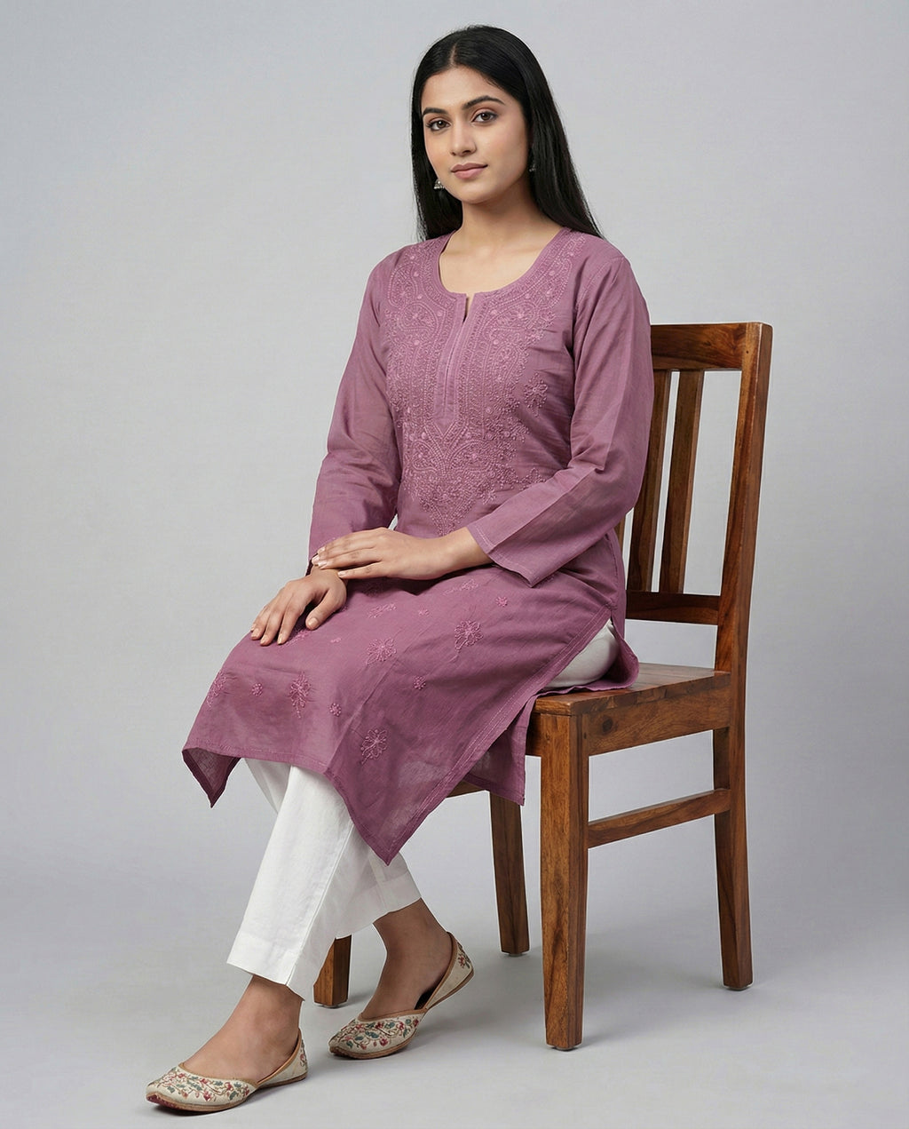 Women Floral Embroidered Chikankari Floral Kurta