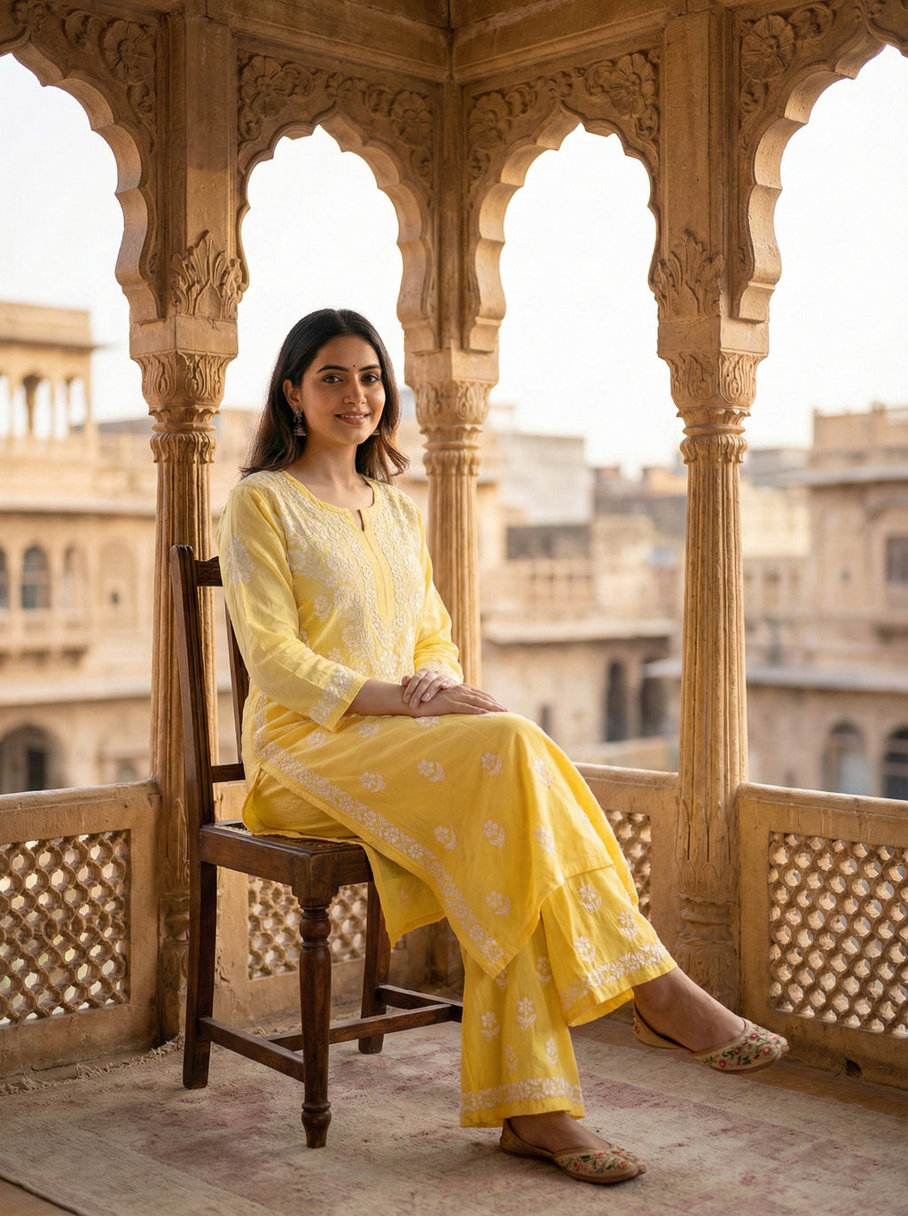 Women Floral Embroidered Regular Chikankari Kurta with Palazzos