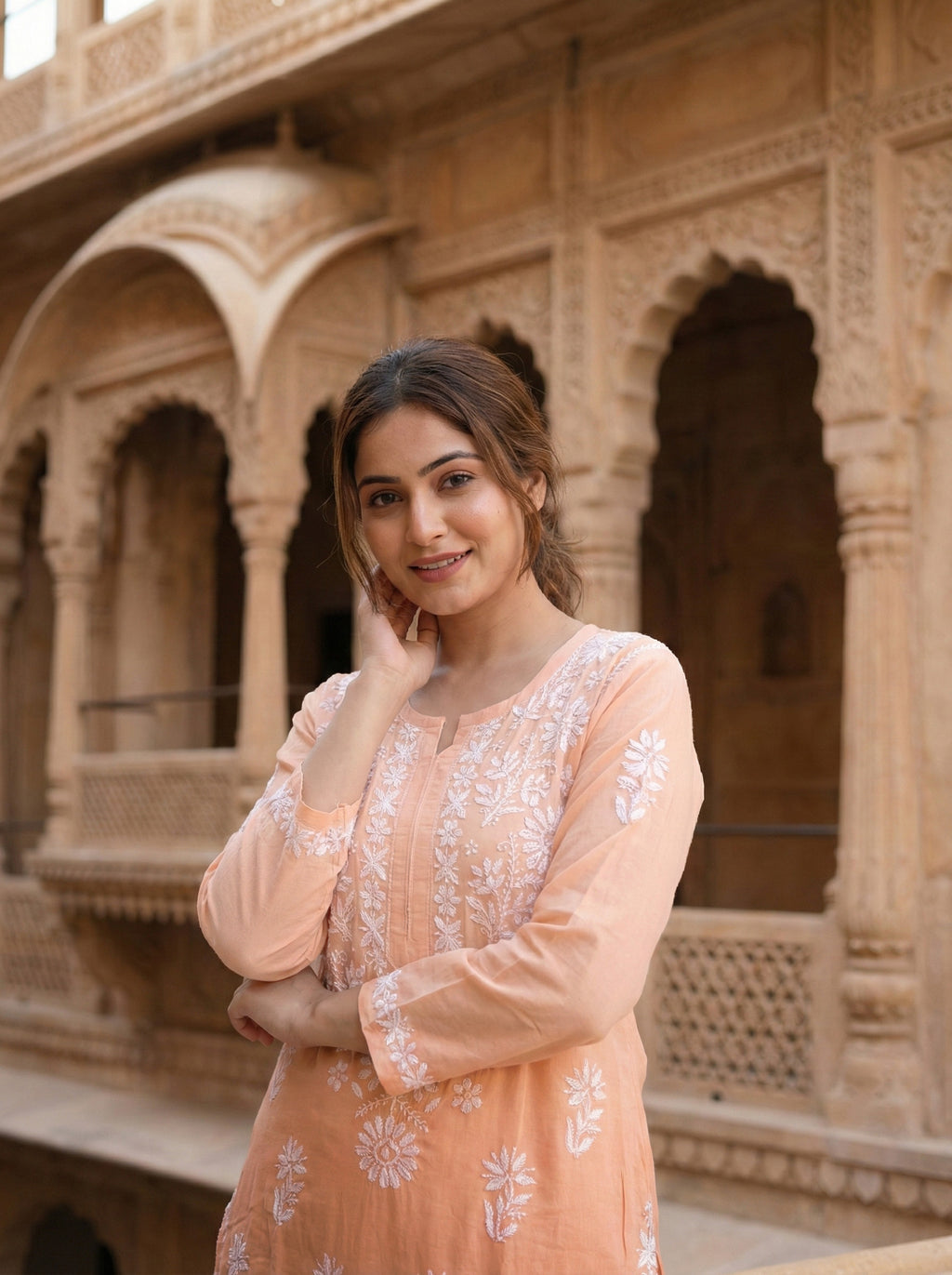 Women Ethnic Motifs Embroidered Regular Chikankari Kurta with Palazzos
