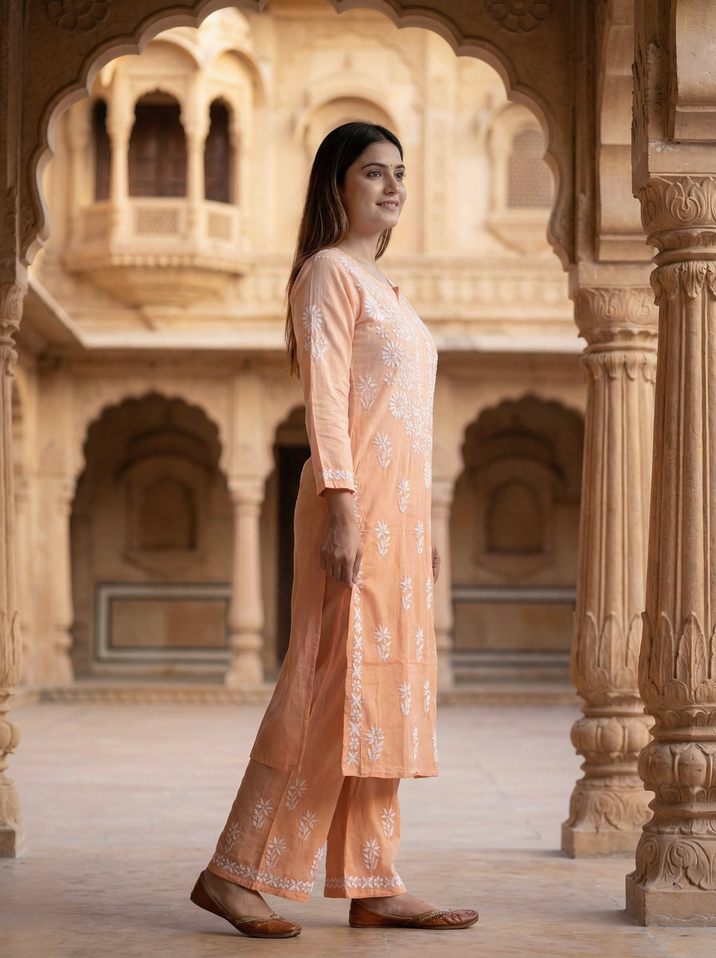 Women Ethnic Motifs Embroidered Regular Chikankari Kurta with Palazzos