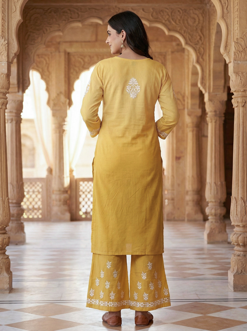 Women Floral Embroidered Regular Chikankari Kurta with Palazzos