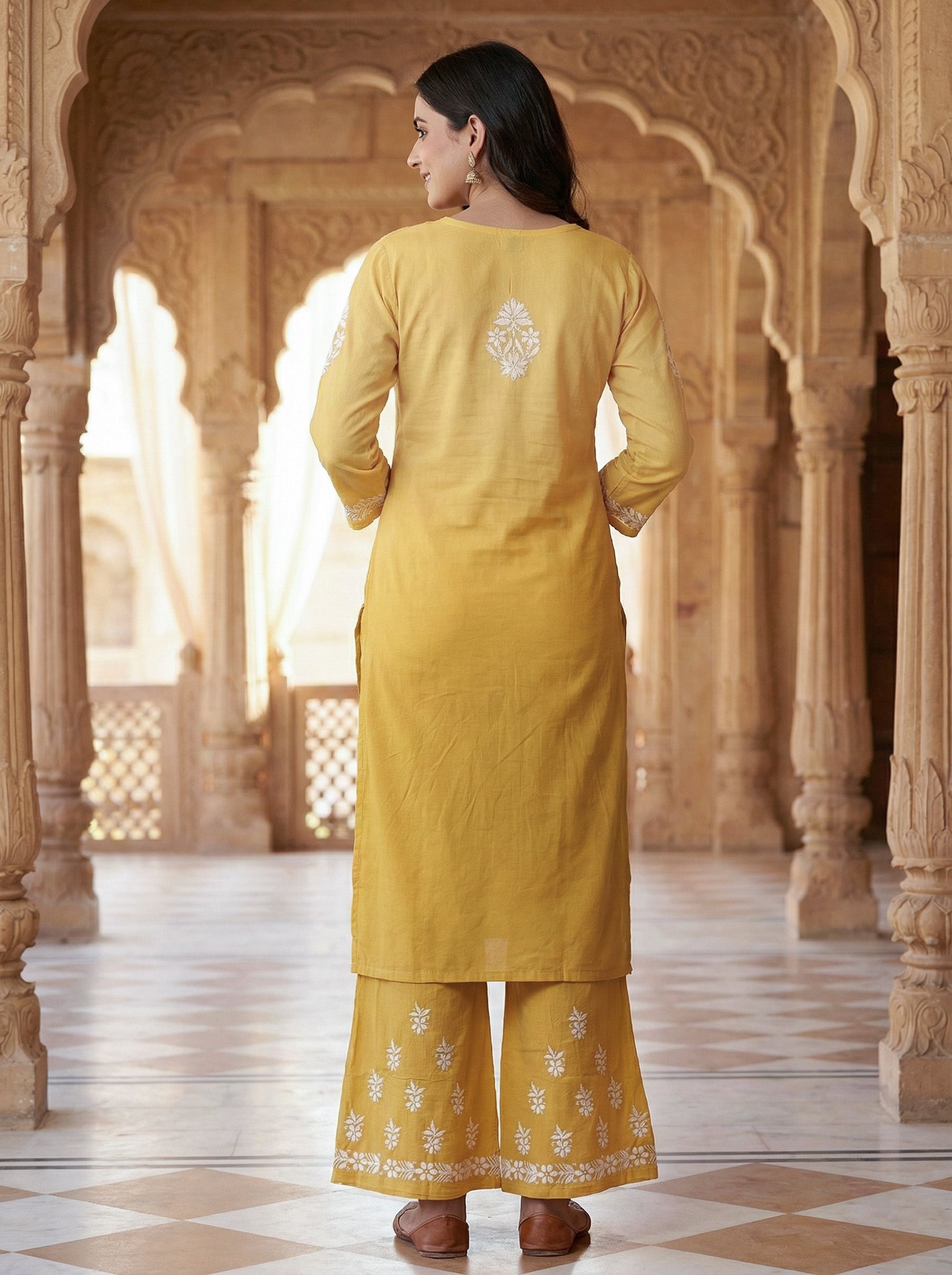 Women Floral Embroidered Regular Chikankari Kurta with Palazzos
