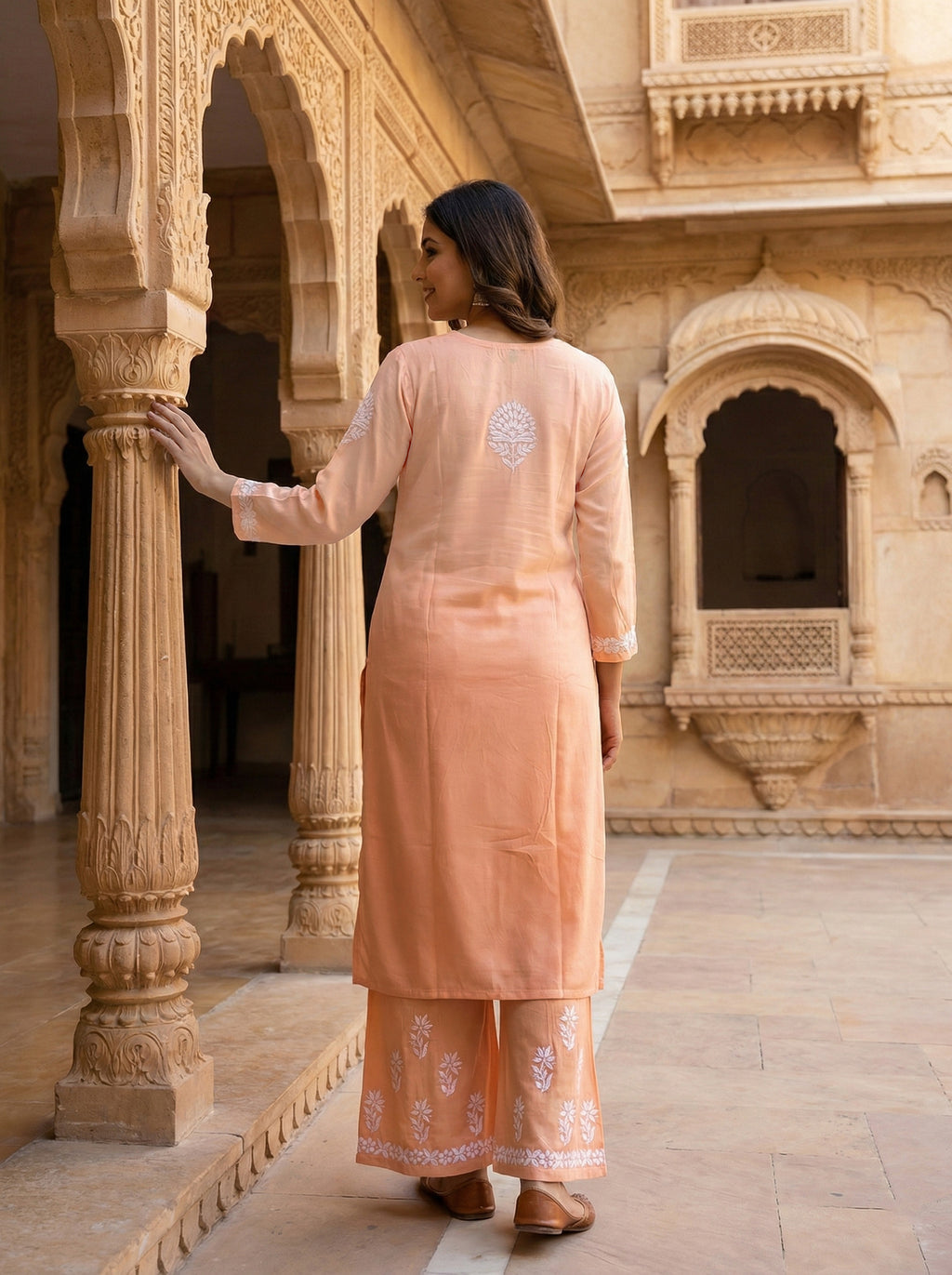 Women Ethnic Motifs Embroidered Regular Chikankari Kurta with Palazzos