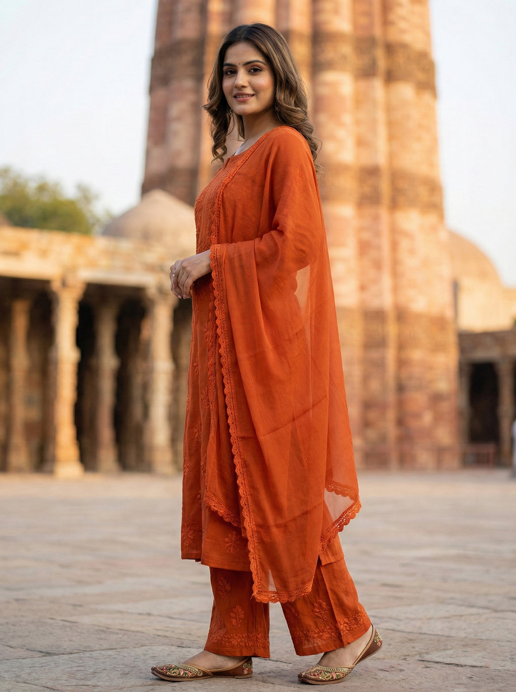 Women Ethnic Motifs Embroidered Regular Thread Work Kurta with Palazzos & With Dupatta