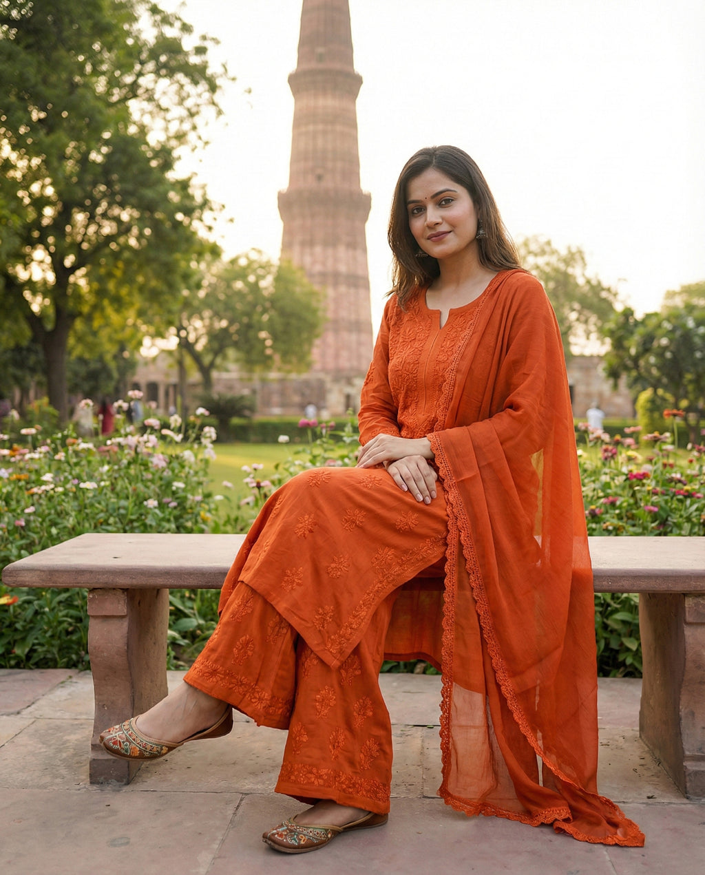 Women Ethnic Motifs Embroidered Regular Thread Work Kurta with Palazzos & With Dupatta