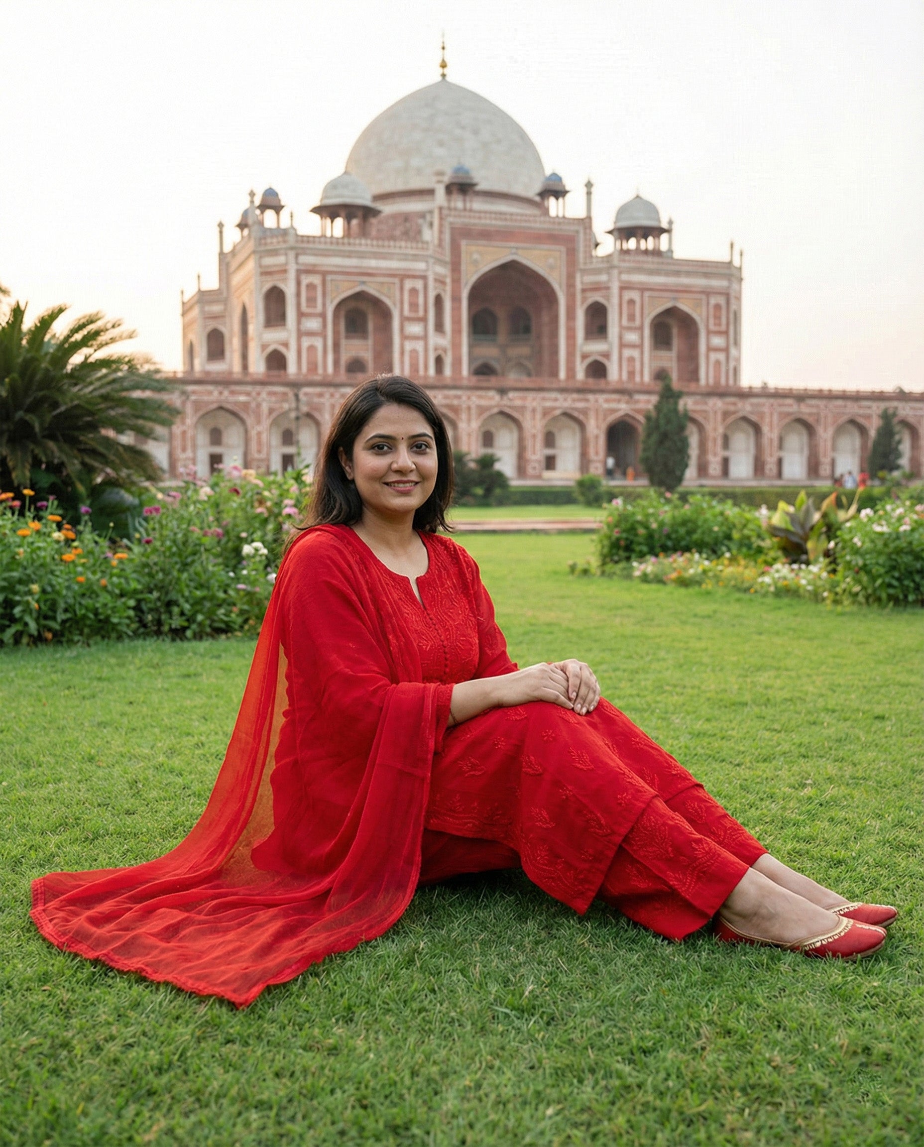 Women Ethnic Motifs Embroidered Regular Chikankari Kurta with Trousers & With Dupatta
