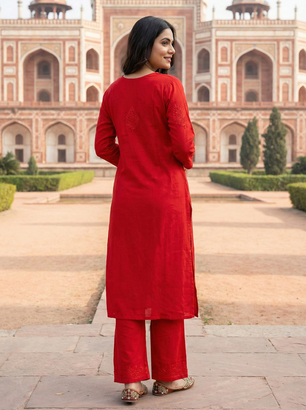 Women Ethnic Motifs Embroidered Regular Chikankari Kurta with Trousers & With Dupatta