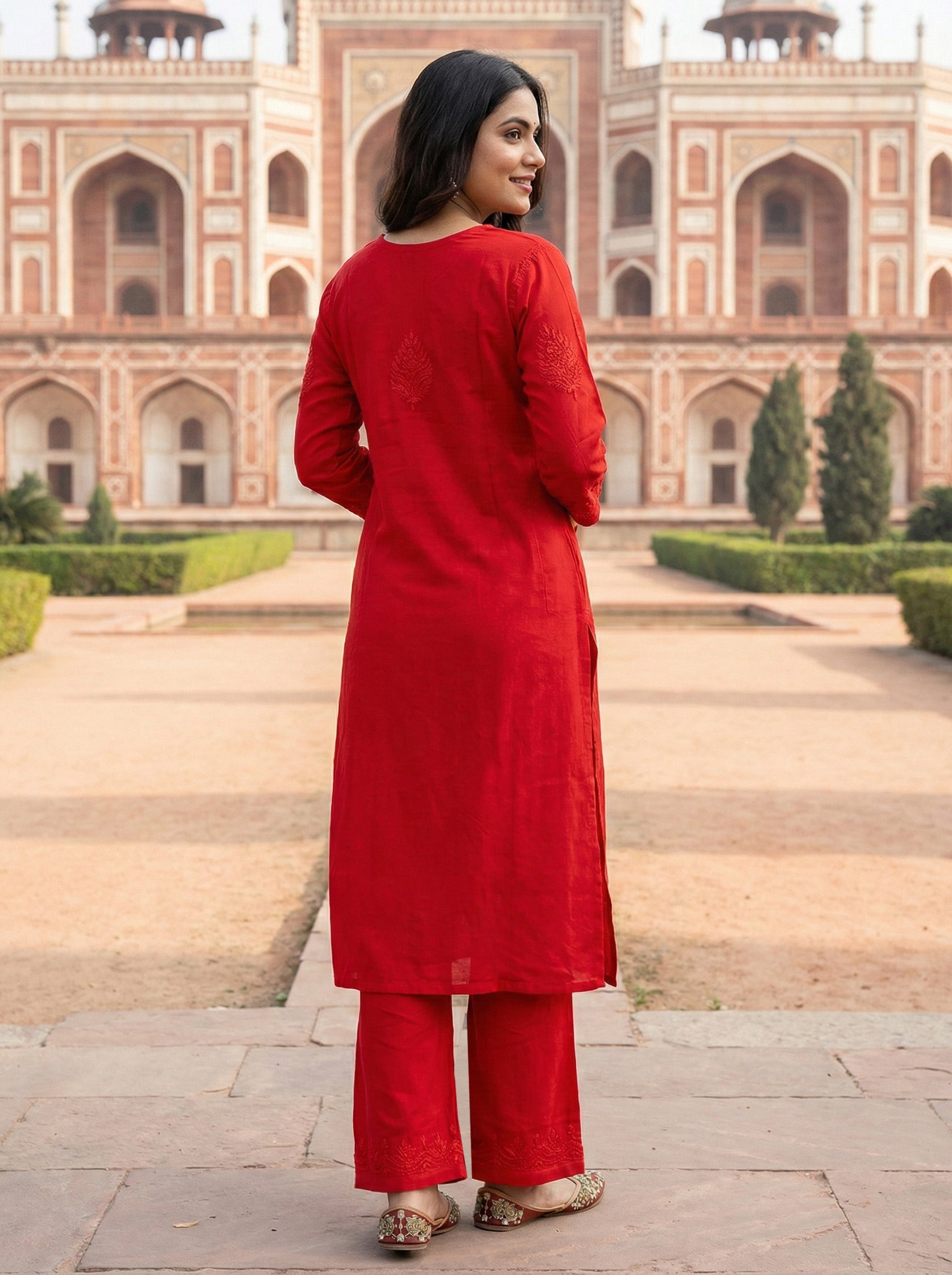 Women Ethnic Motifs Embroidered Regular Chikankari Kurta with Trousers & With Dupatta