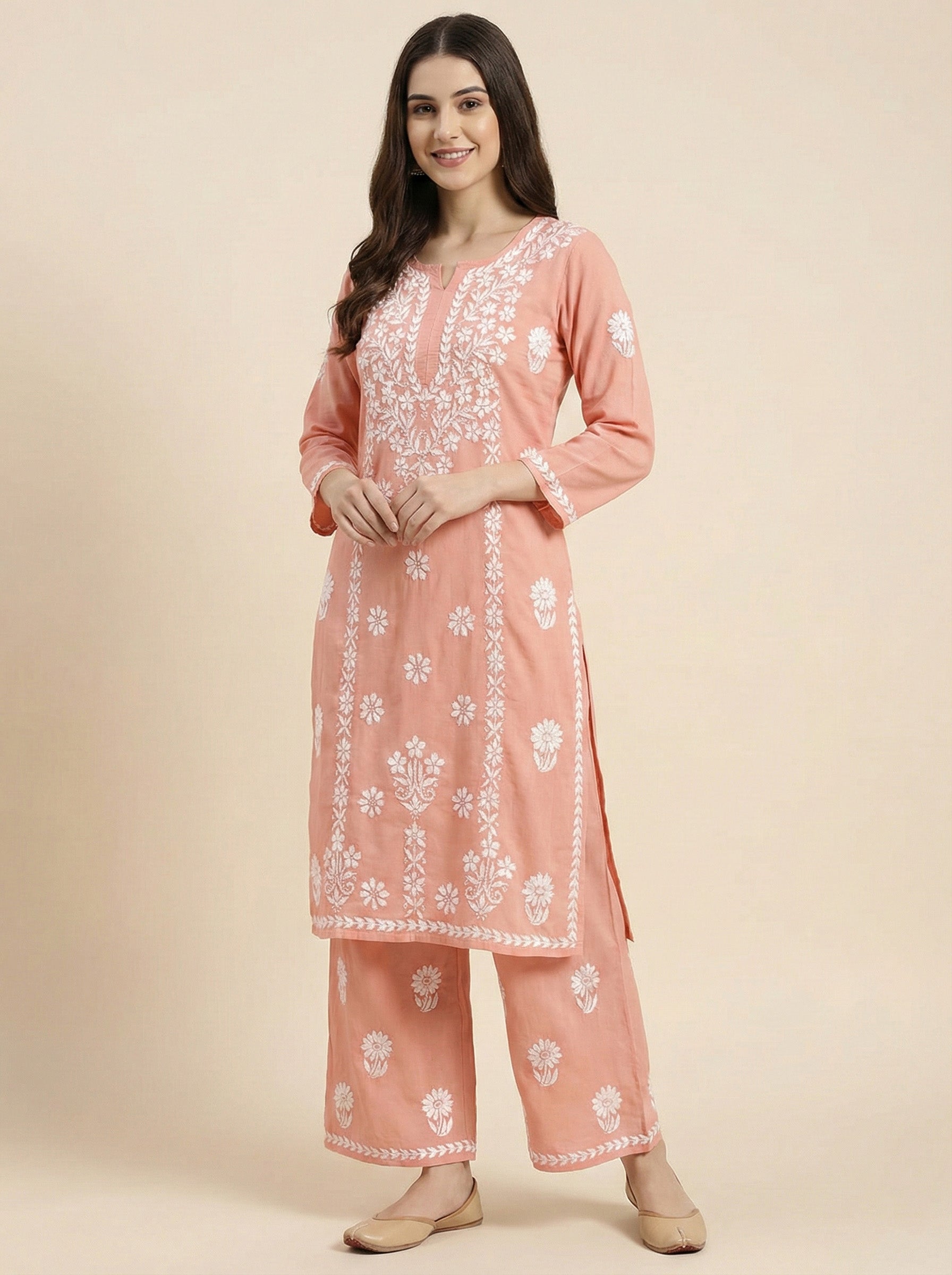 Women Floral Embroidered Regular Chikankari Kurta with Palazzos