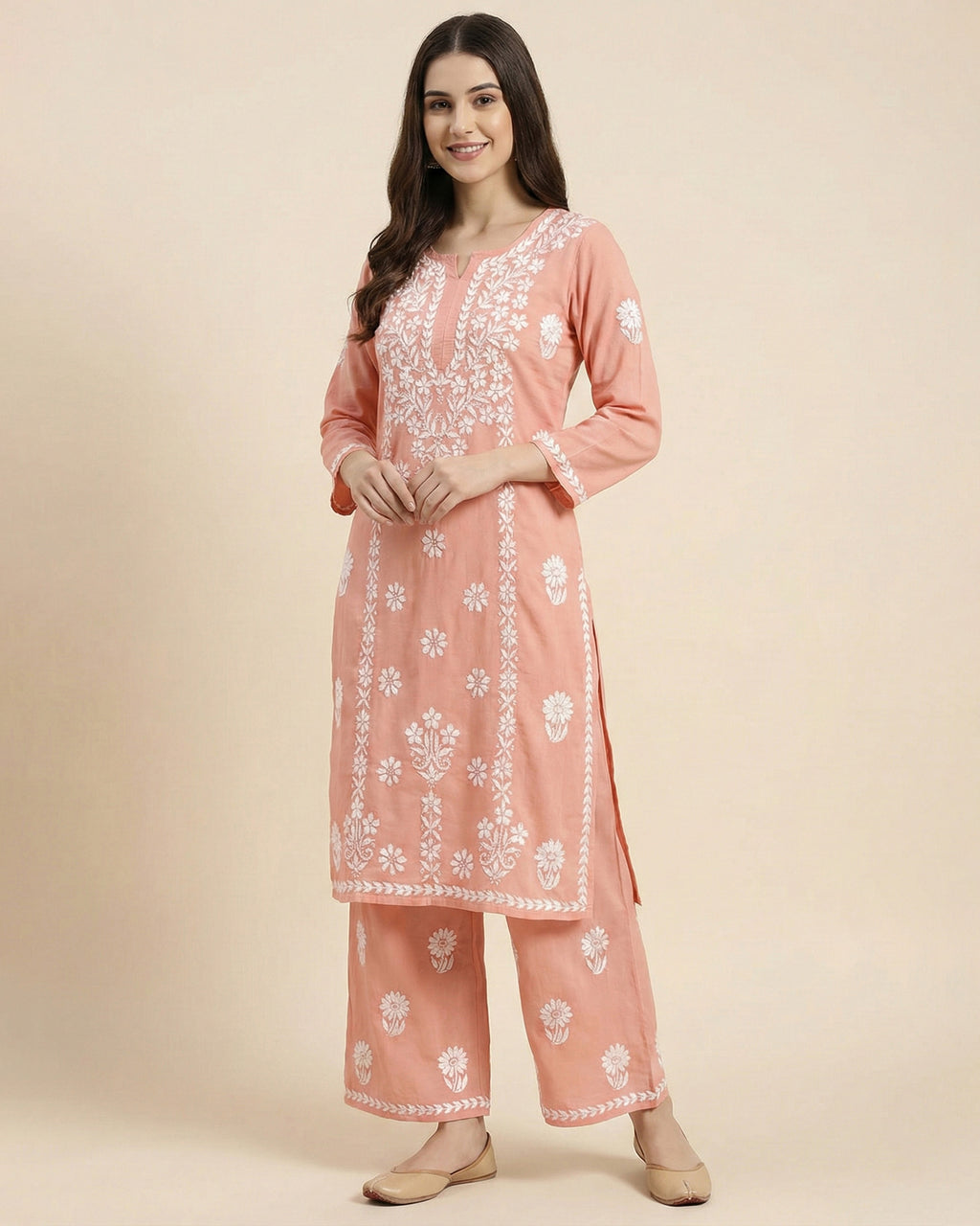 Women Floral Embroidered Regular Chikankari Kurta with Palazzos