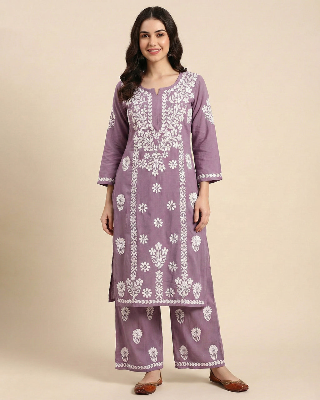Women Floral Embroidered Regular Chikankari Kurta with Palazzos