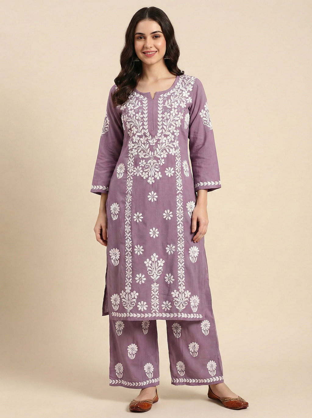 Women Floral Embroidered Regular Chikankari Kurta with Palazzos