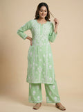 Women Floral Embroidered Regular Chikankari Kurta with Palazzos