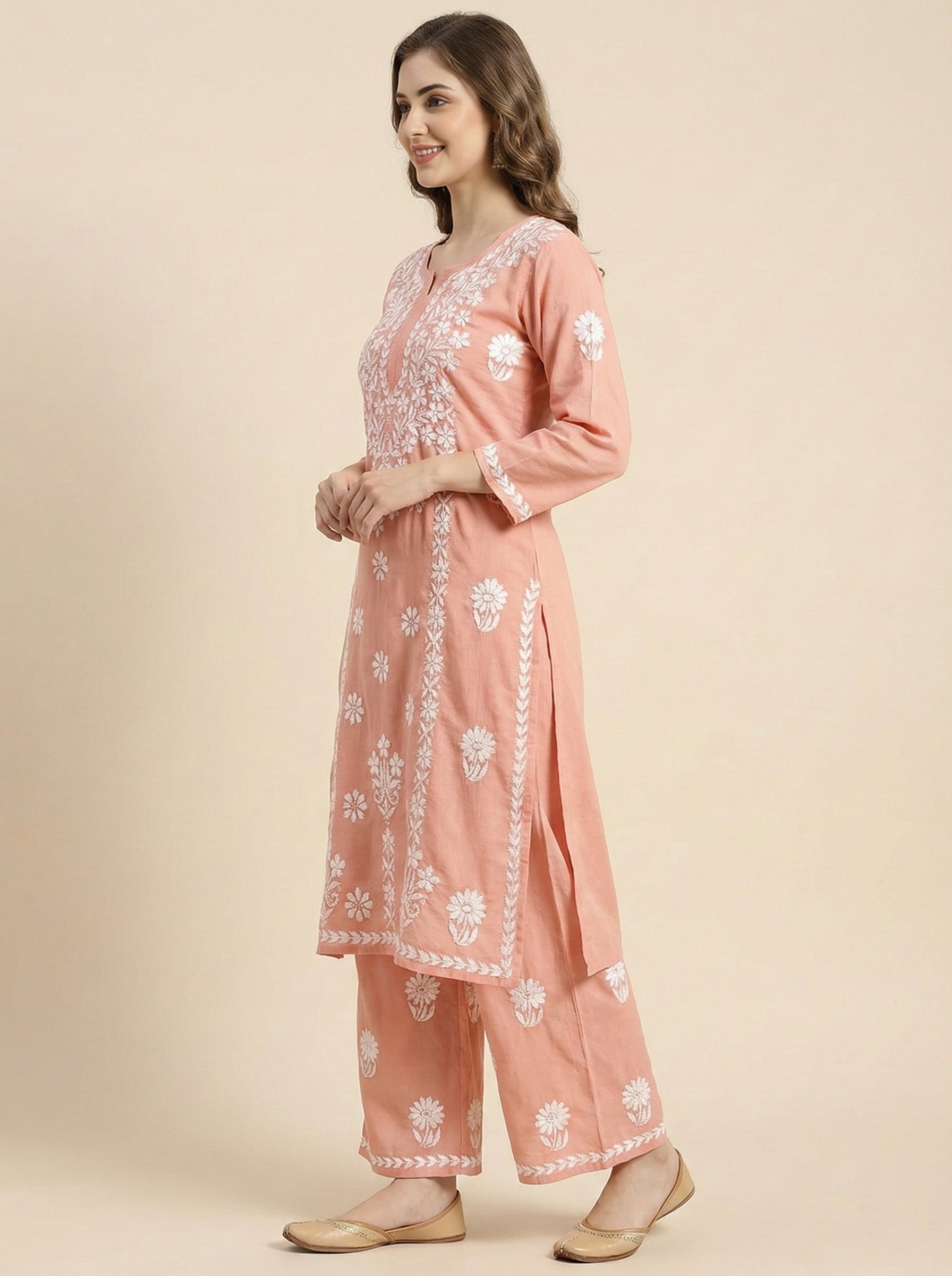 Women Floral Embroidered Regular Chikankari Kurta with Palazzos