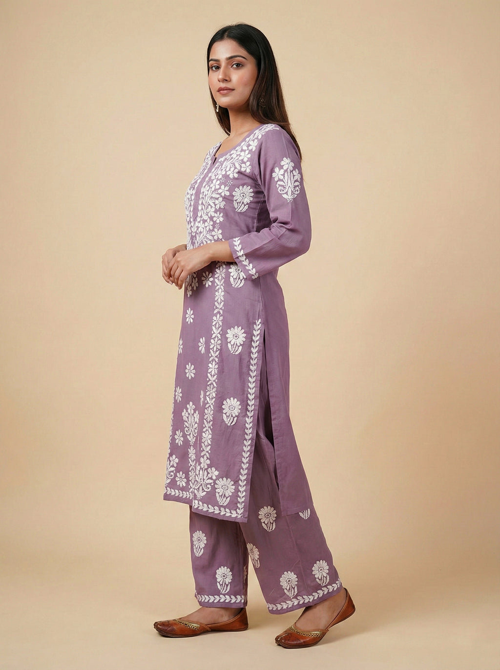 Women Floral Embroidered Regular Chikankari Kurta with Palazzos