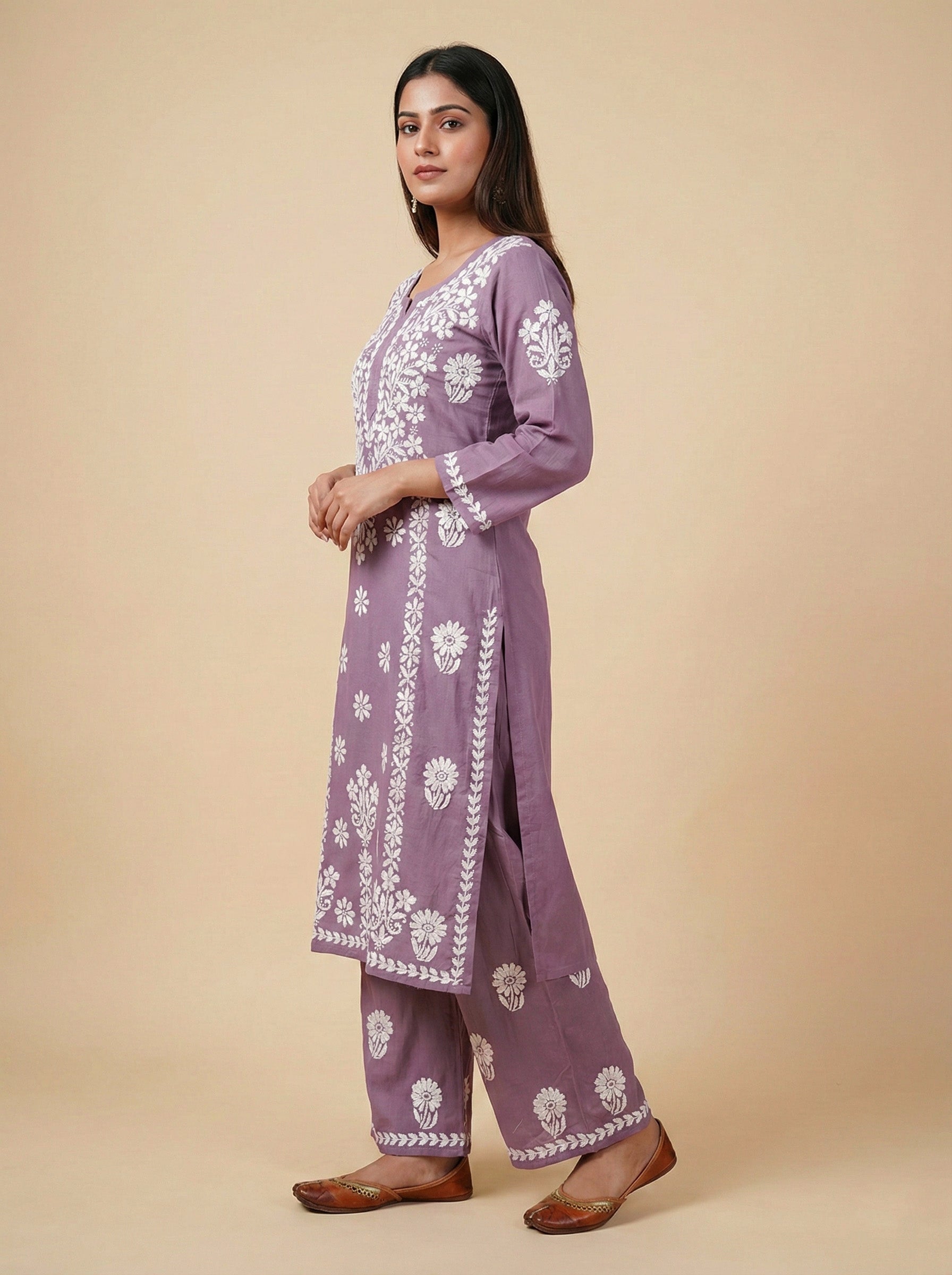 Women Floral Embroidered Regular Chikankari Kurta with Palazzos