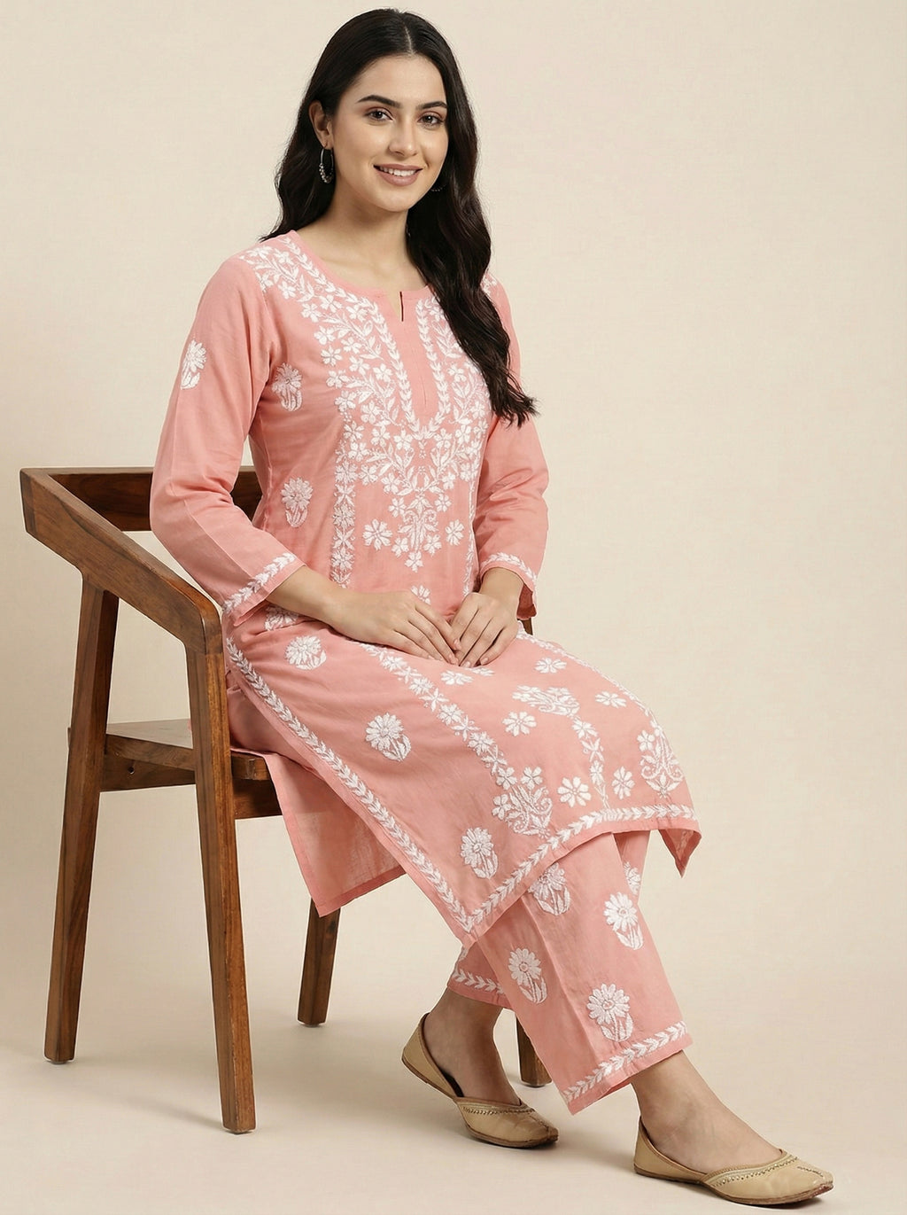 Women Floral Embroidered Regular Chikankari Kurta with Palazzos