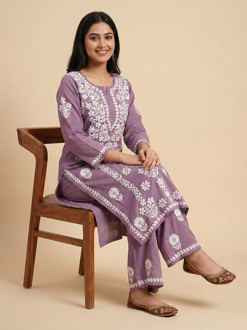 Women Floral Embroidered Regular Chikankari Kurta with Palazzos