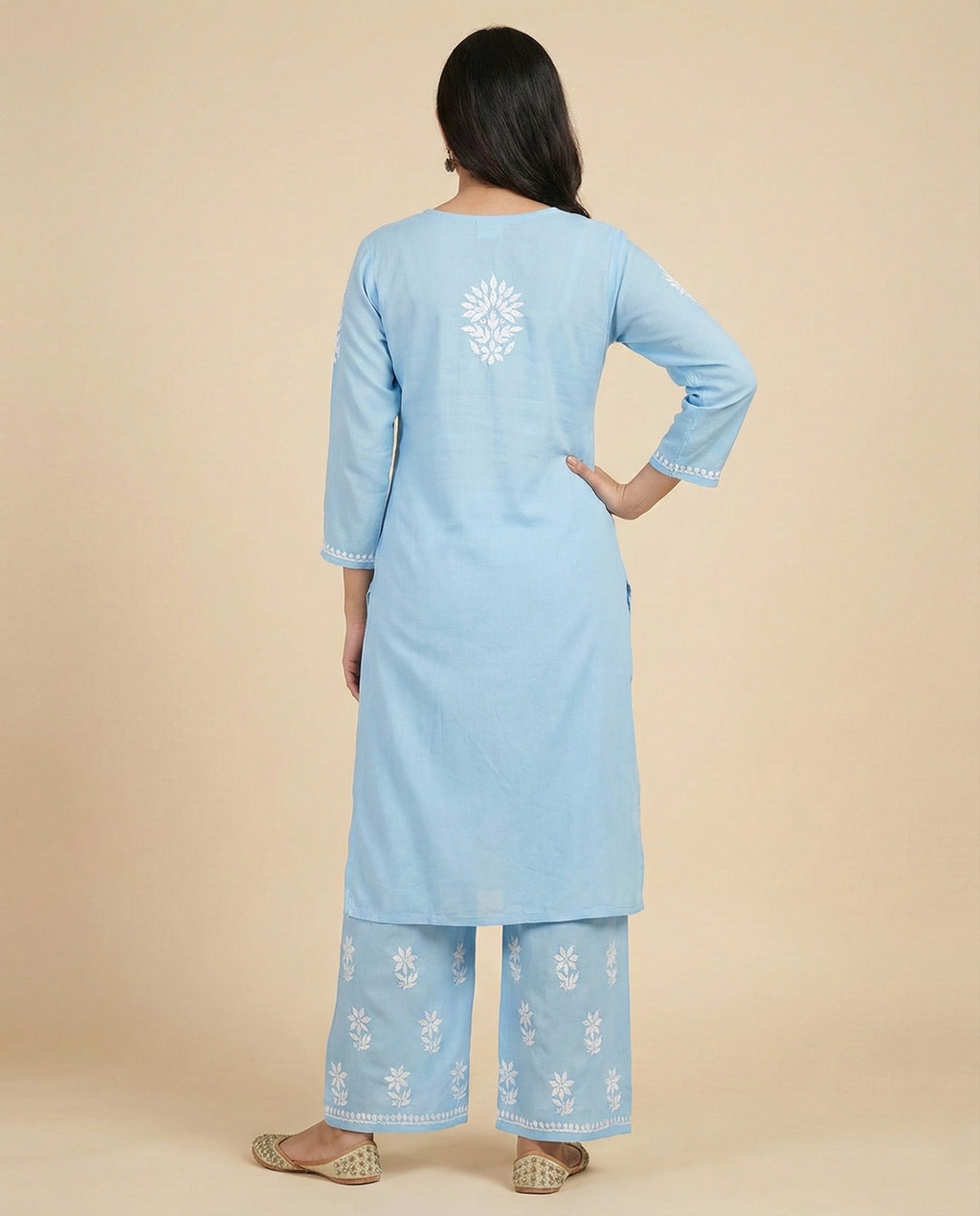 Women Floral Embroidered Regular Chikankari Kurta with Palazzos