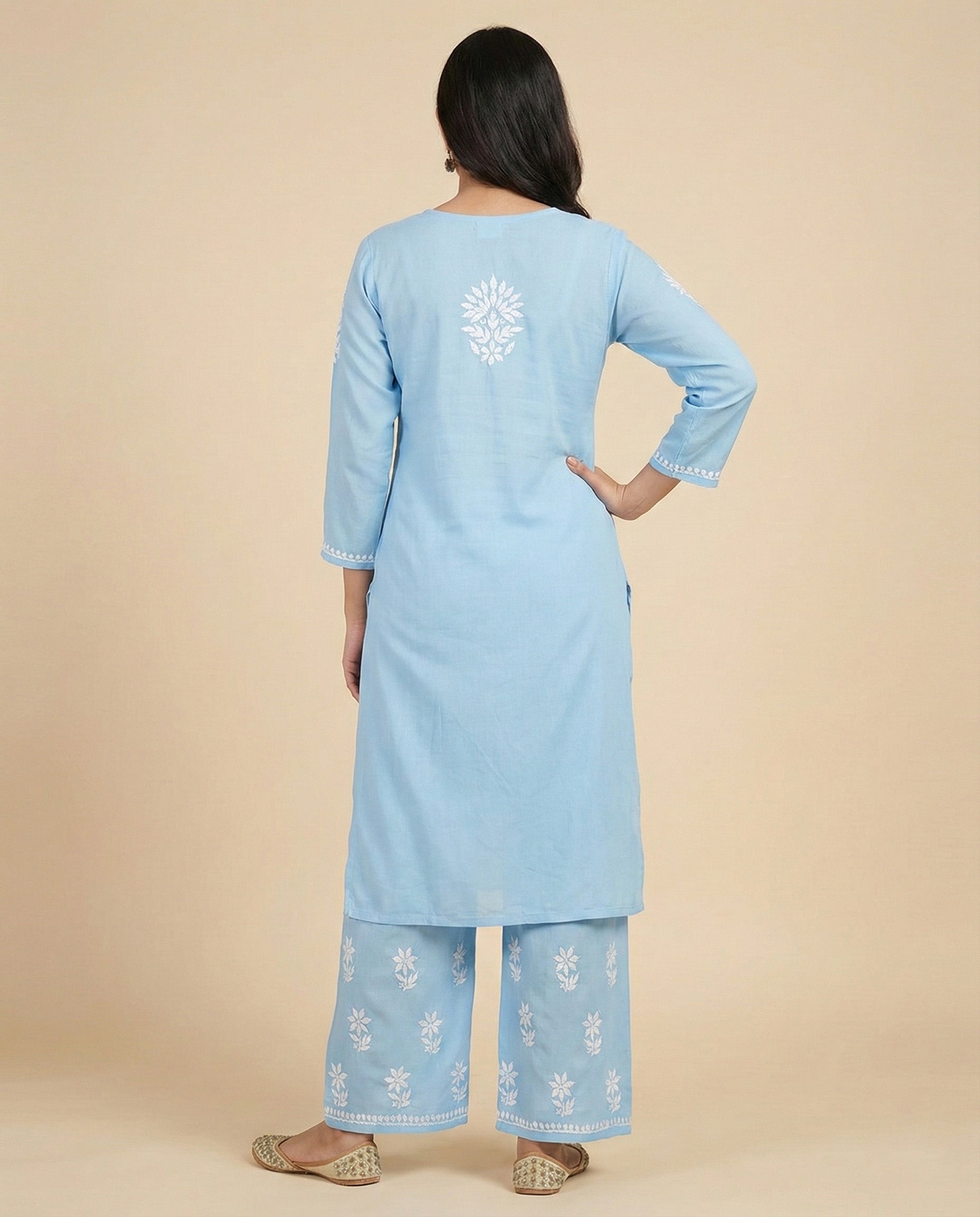 Women Floral Embroidered Regular Chikankari Kurta with Palazzos