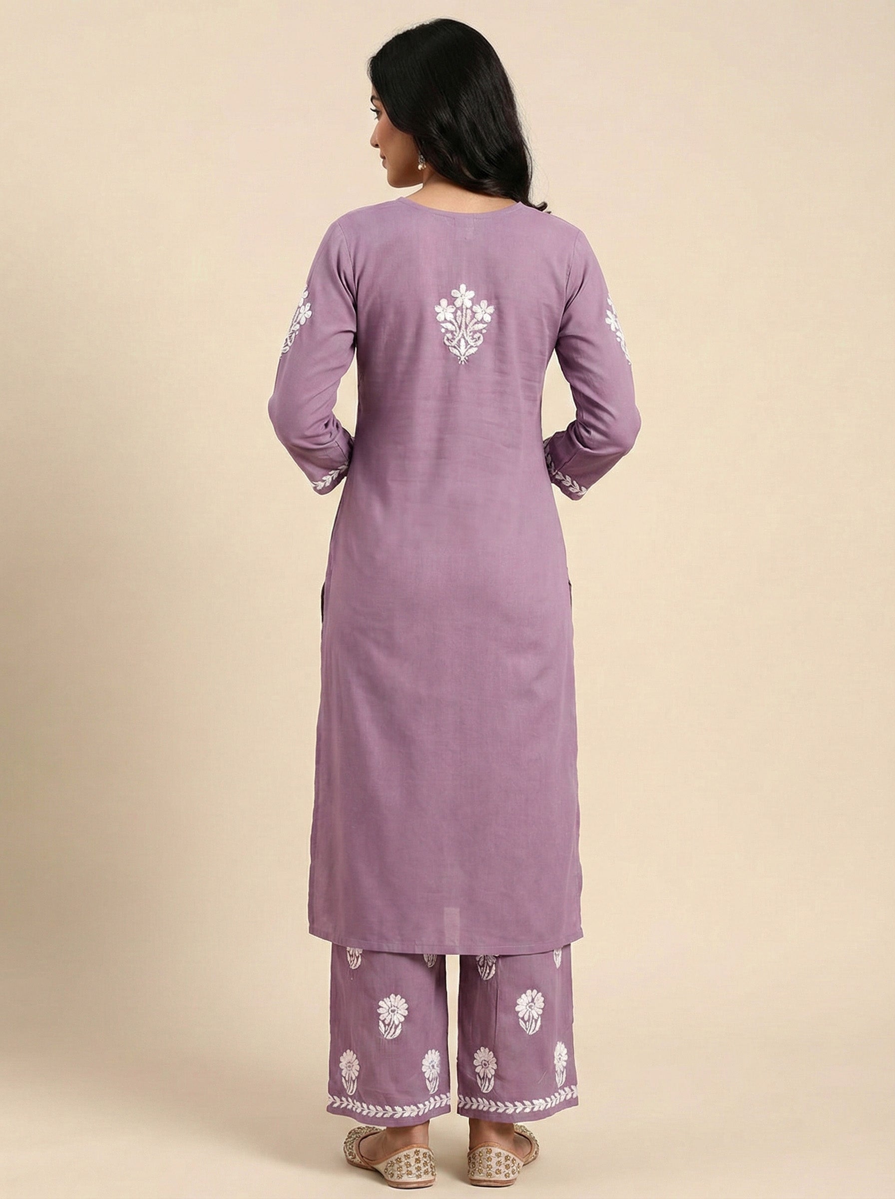 Women Floral Embroidered Regular Chikankari Kurta with Palazzos