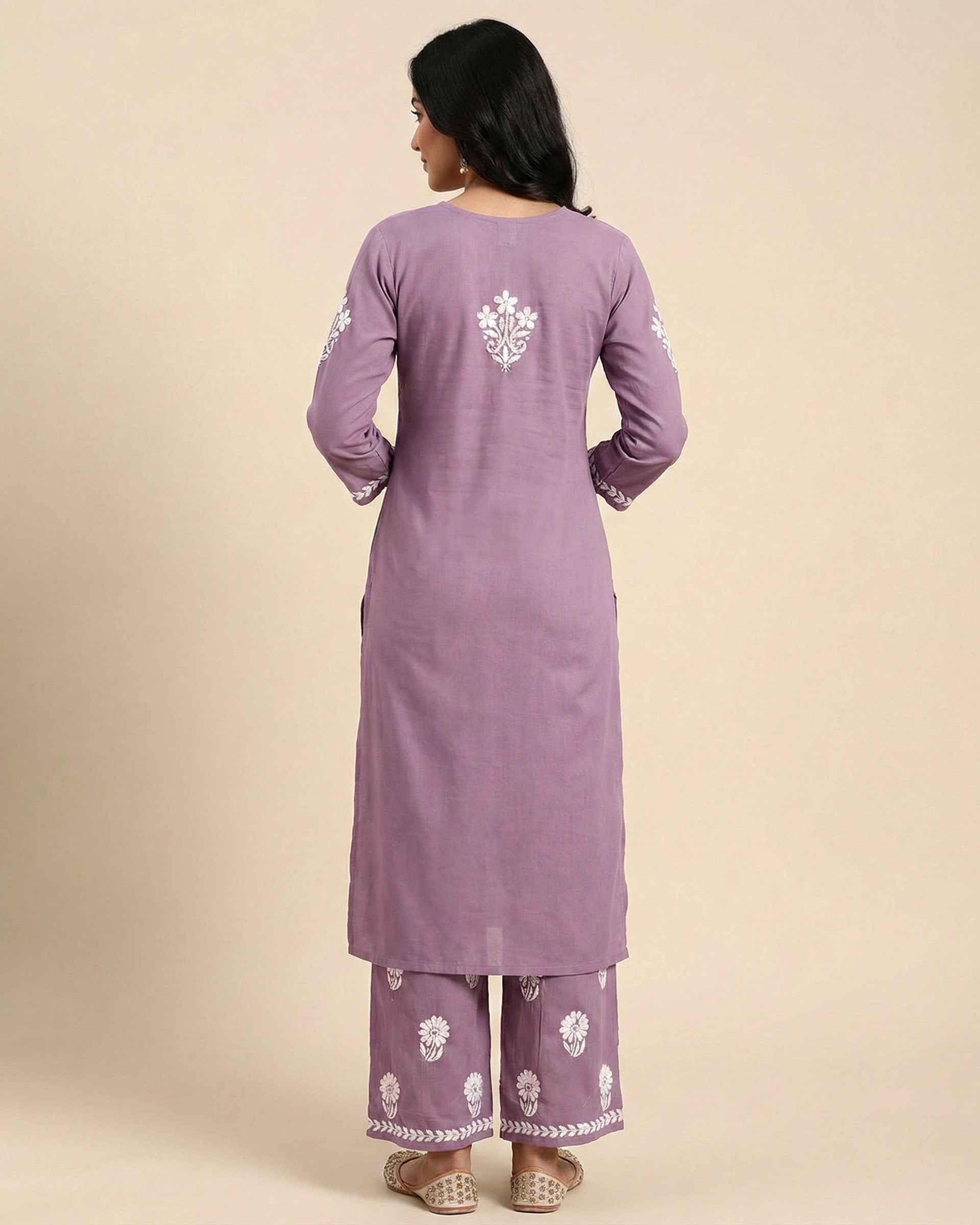 Women Floral Embroidered Regular Chikankari Kurta with Palazzos